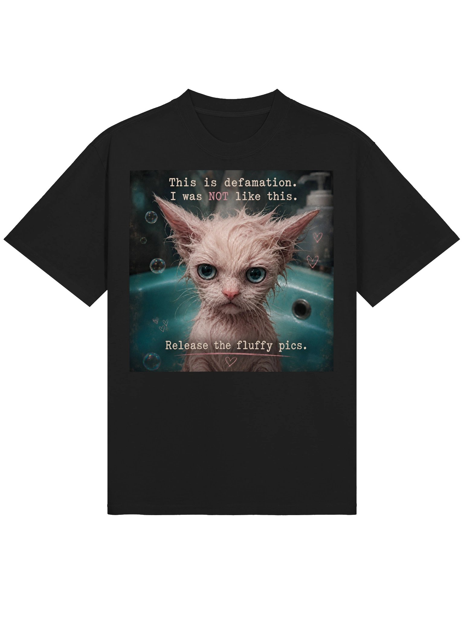 Funny Pink Cat T-Shirt | “This Is Defamation” Fluffy Cat Graphic Tee | Unisex Cat Lover Gift product image (2)