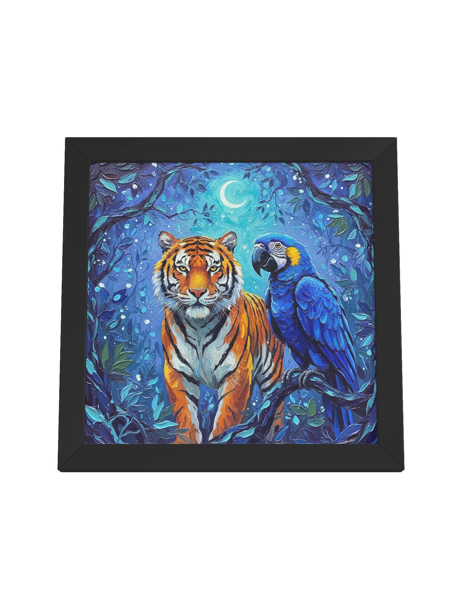Elegant Tiger and Macaw Framed Wall Art, Luxe Tropical Wildlife Print product image (8)