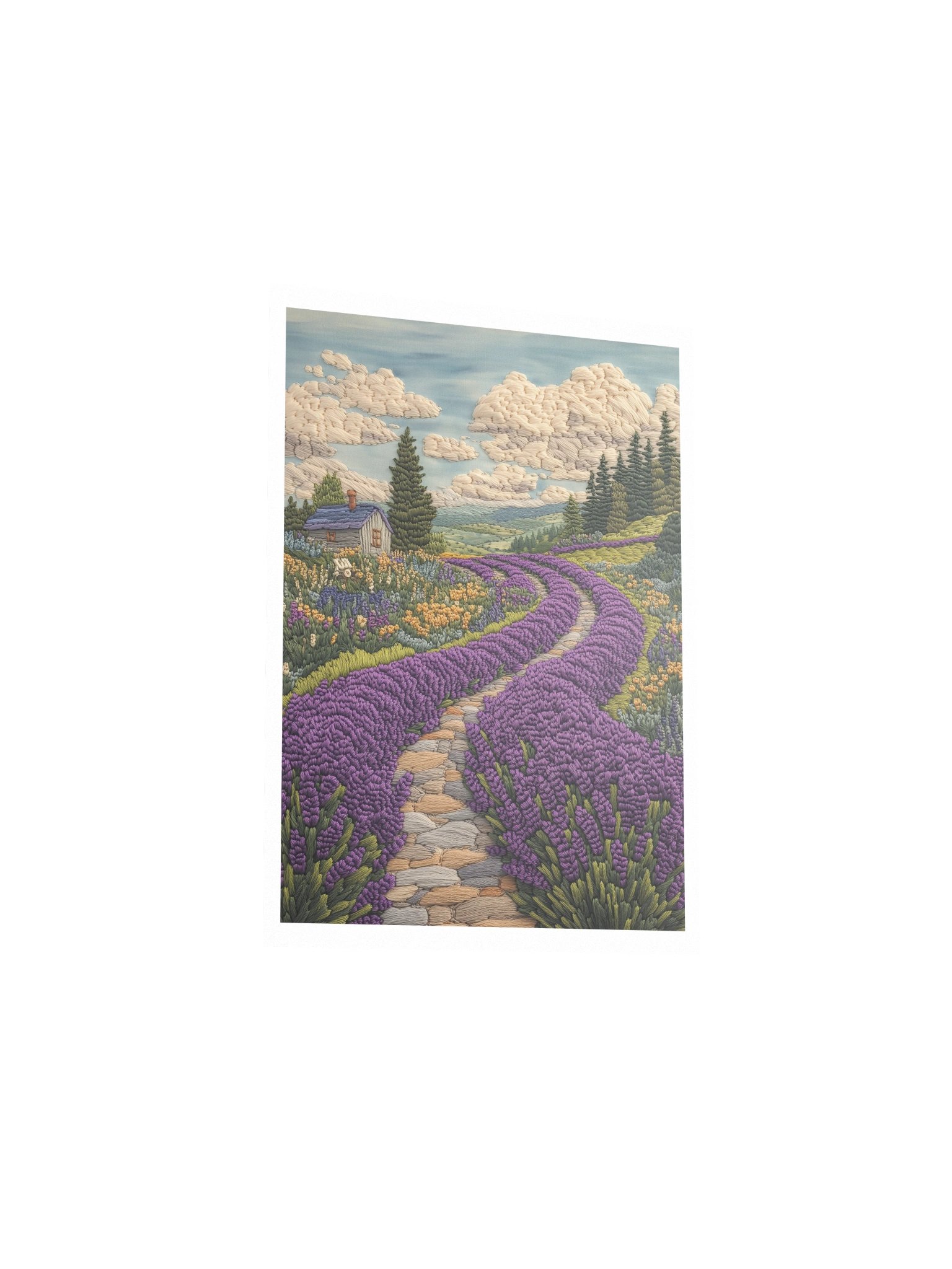 A Lavender Walk in Provence | Embroidery-Style Wall Art — Unframed Print product image (3)