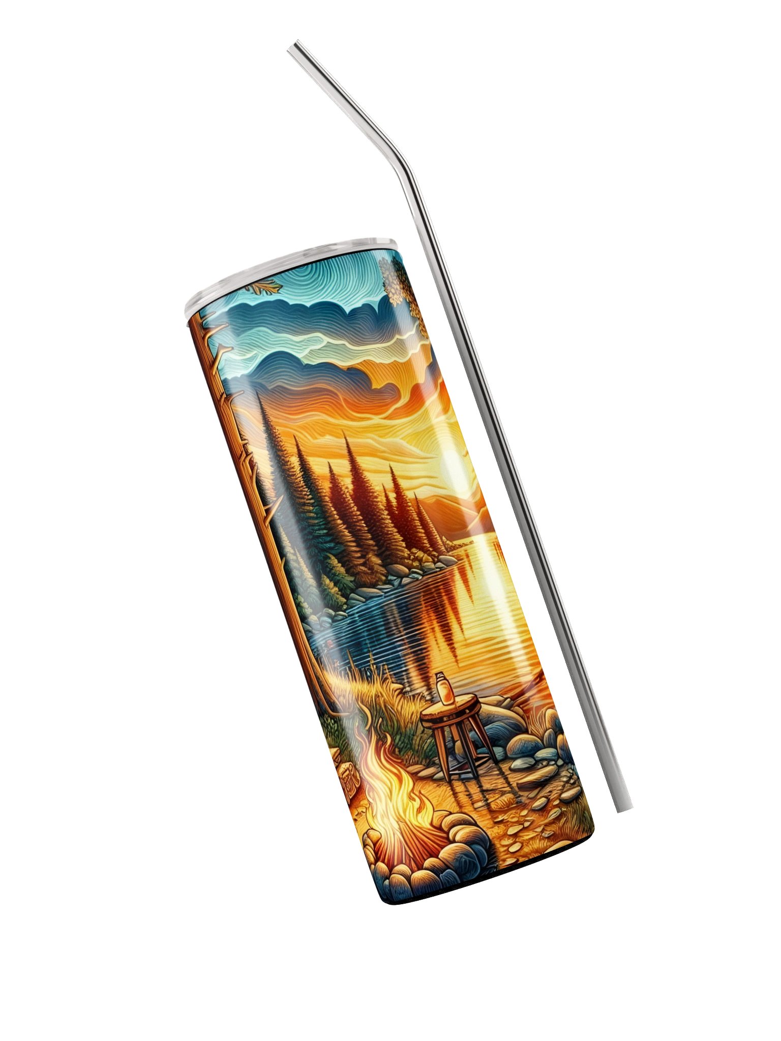 Lakeside Cabin Tumbler | Cozy Campfire & Mountain Sunset Cup product image (3)