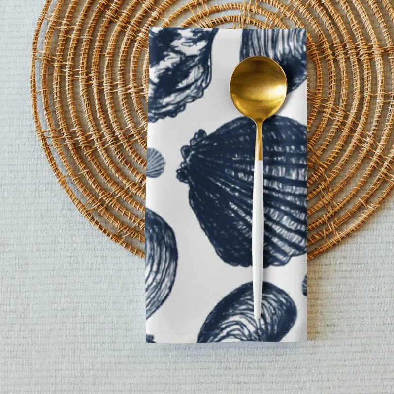 New England Tidal Treasures | Seashell Napkin Set | Monique Faella Designs™ | Dark Blue on White product image (6)