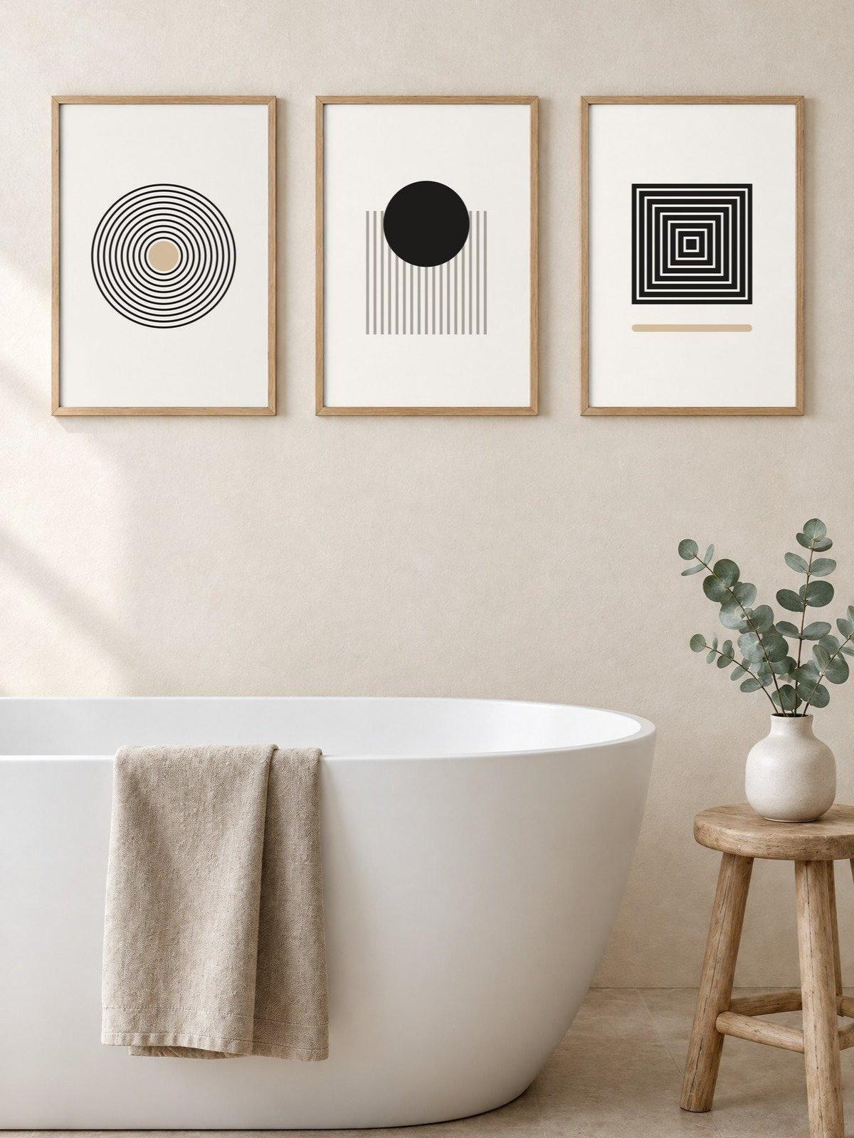 Black and White Bathroom Wall Art Set of 3 | Minimalist Prints product image (1)