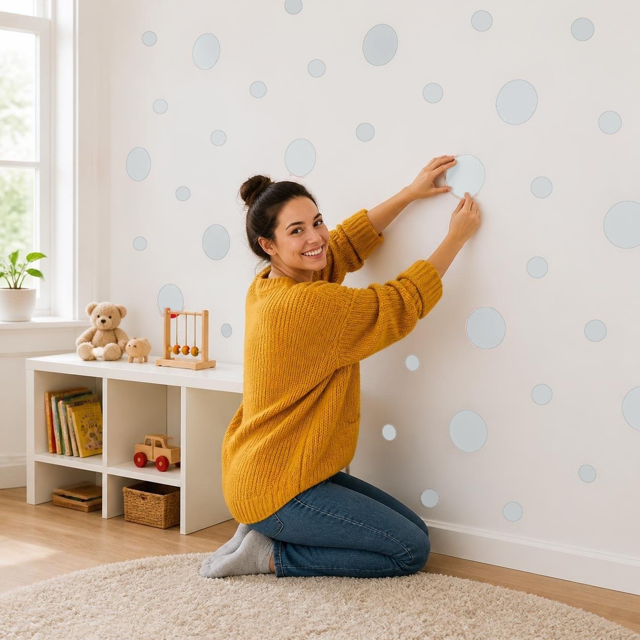 Light Grey Polka Dot Wall Decals, 2" and 4" Vinyl Circle Stickers, Removable Dot Decals for Nursery, Kids Room, Playroom product image (2)