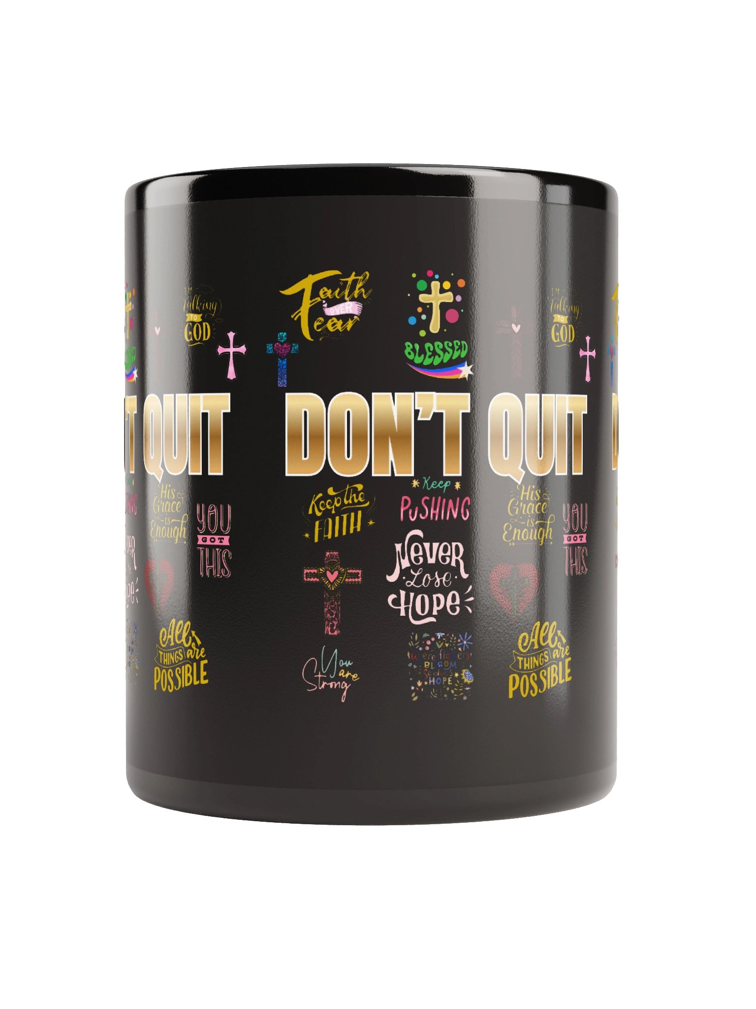 Don't Quit Inspirational Collage Black Glossy Mug product image (9)