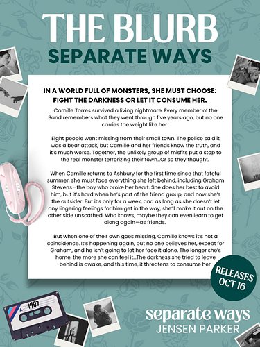 Excited to share the official blurb for Separate Ways, releasing October 16, 2026 📖🖤🥀

In a world full of monsters, she must ...