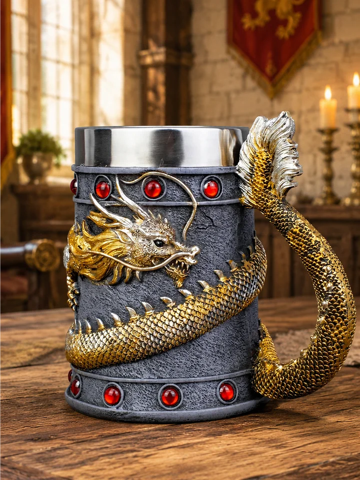 The Armored Kingdom Crimson Gold Wrapped Dragon Mug-16oz-Dragon Drinkware-Mythic Design product image (1)