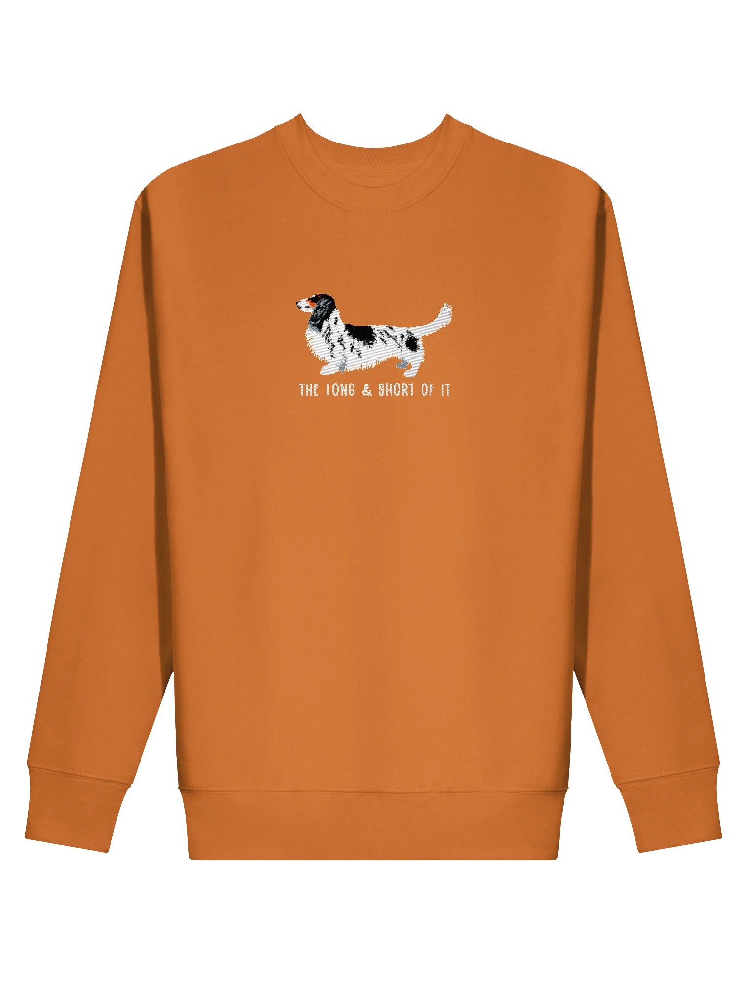 The Long & Short of It Sweatshirt (Embroidered) of a Longhaired Dachshund(Pied Black & White) product image (44)