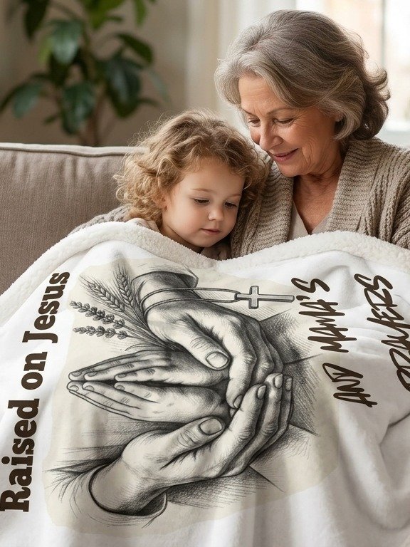 "Raised on Jesus & Mama’s Prayers" Christian Fleece Throw Blanket product image (1)
