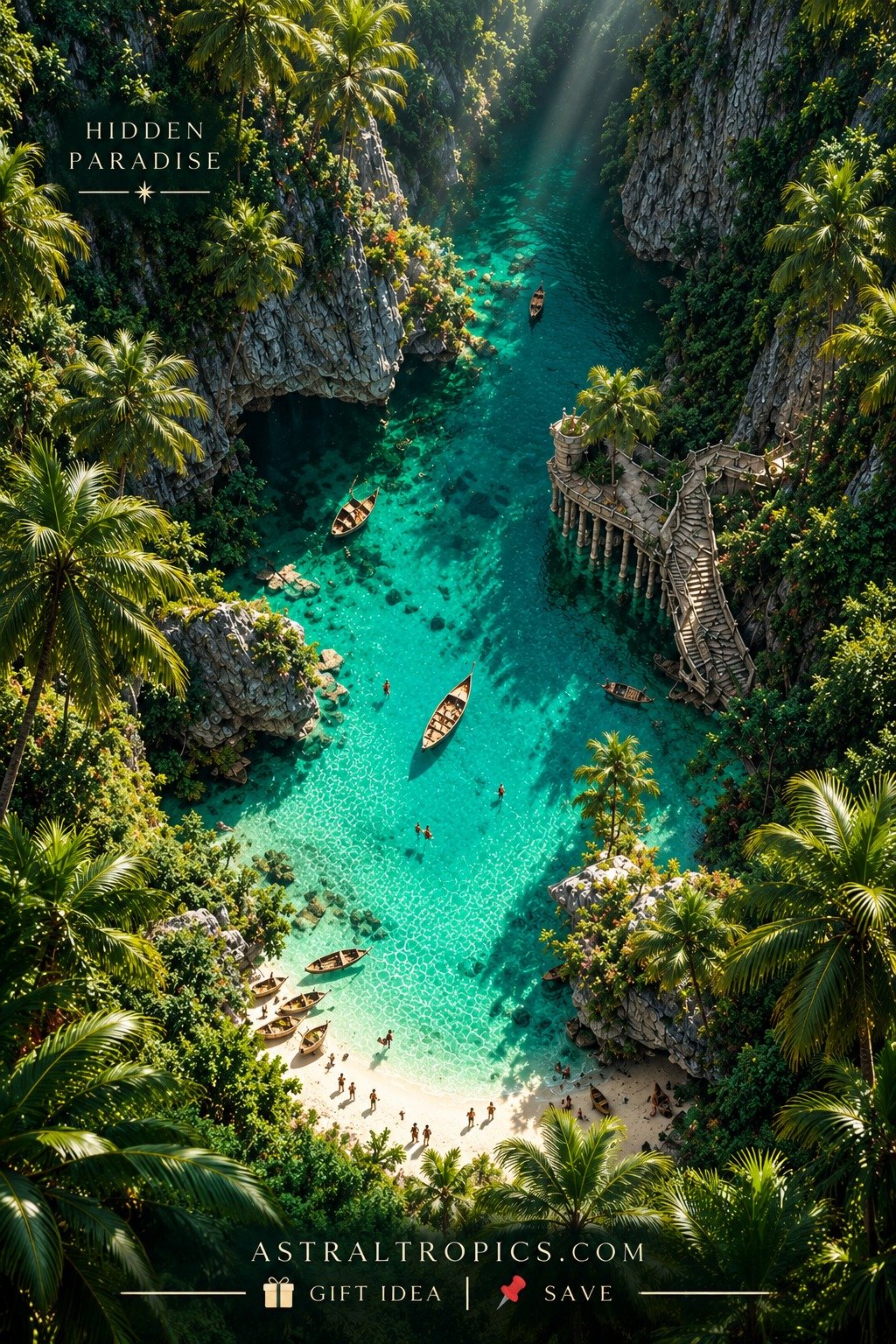 Hidden Turquoise Lagoon Wall Art | Emerald Tropical Paradise Poster | Fantasy Beach Landscape | Digital Download product image (1)