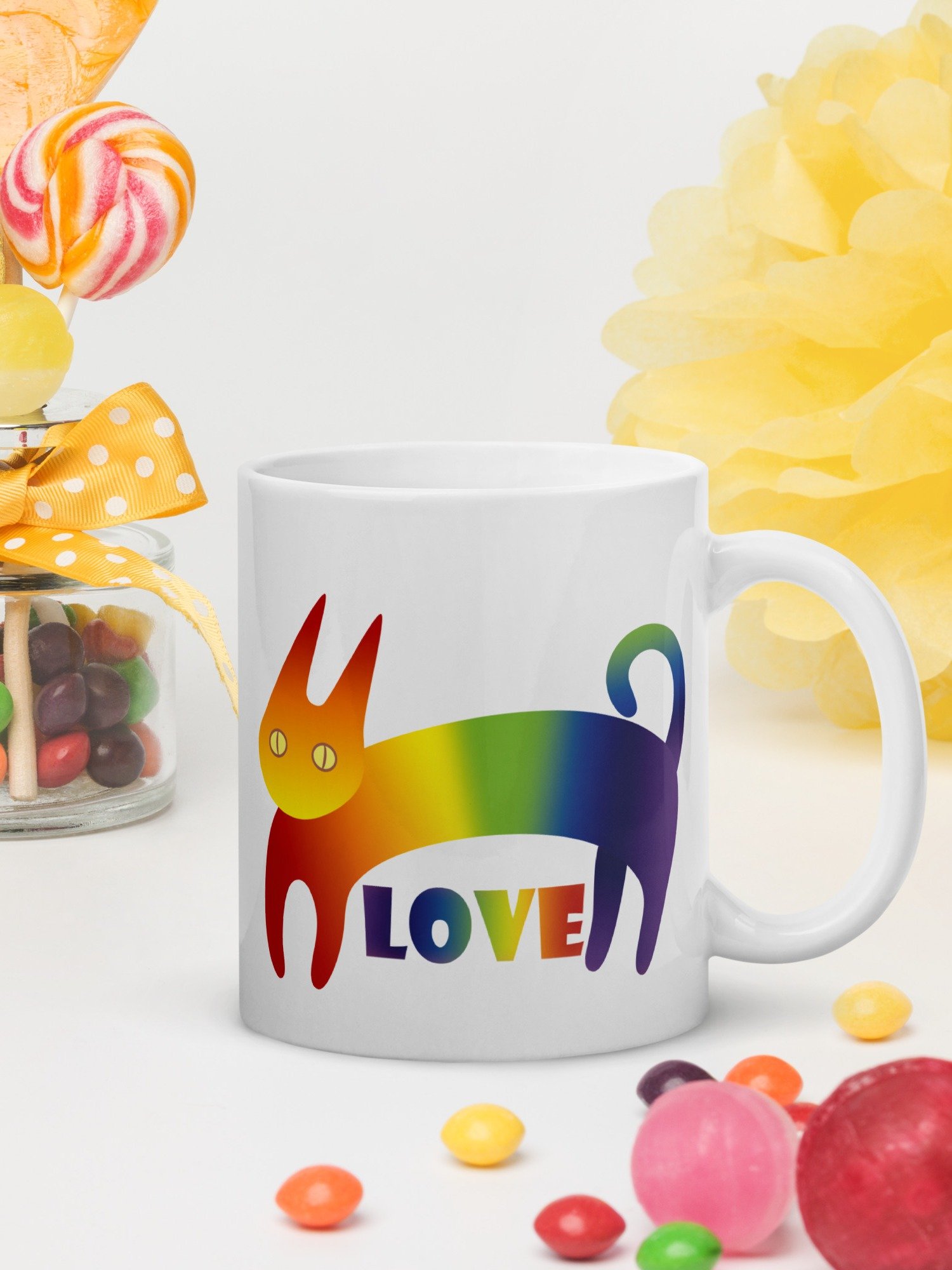 Peace and Love Rainbow Cats 11 oz Mug product image (4)