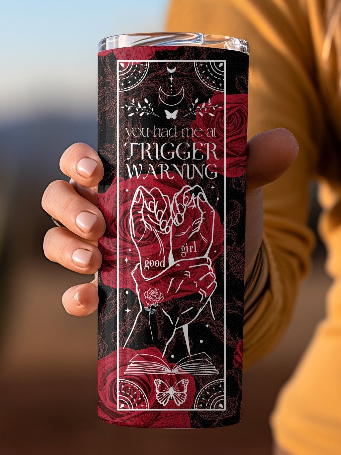 Smutty Book Reader Dark Romance, Trigger Warning, Skeleton Rose 20oz Tumbler Full Wrap PNG, Seamless Sublimation Design, Digital Download product image (3)