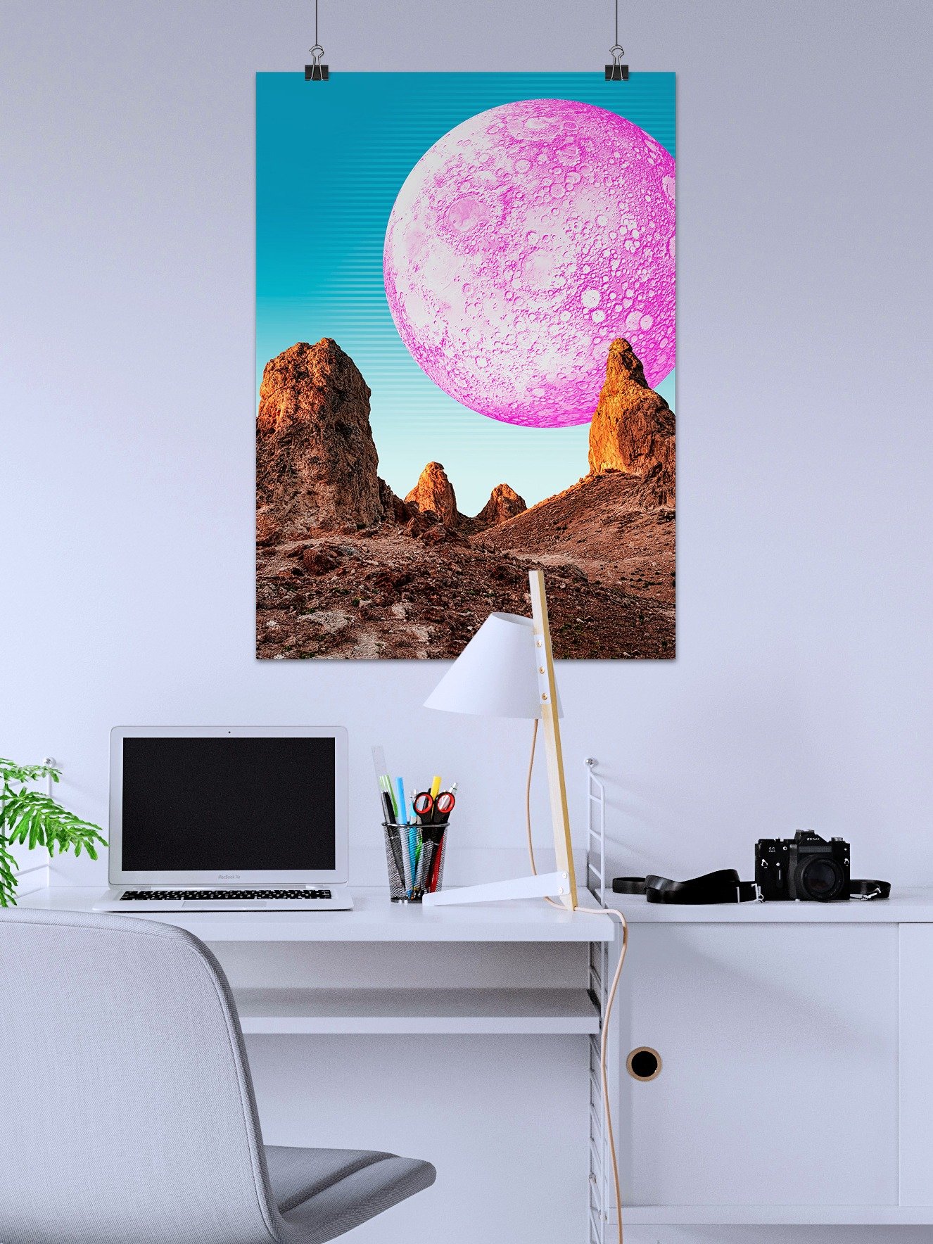 Synthwave Moon & mountain. Grand Canyon — space vintage retro collage art, 50s cosmic futuristic sci-fi collage, surreal collage art product image (2)