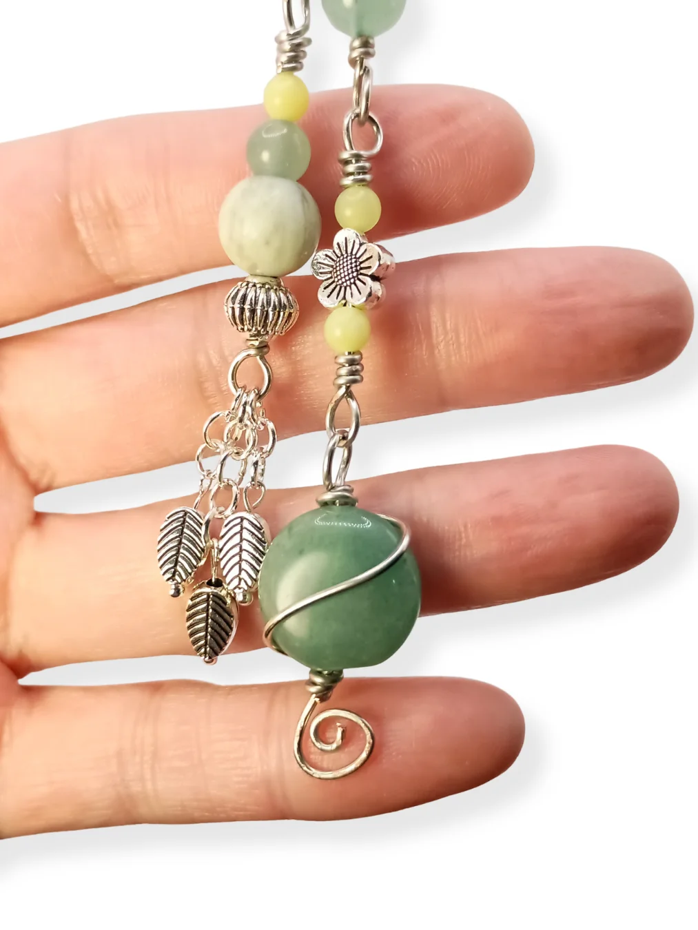Abundance & Awakening Purse Charm | Lemon Jade, Green Aventurine, Silver-Tone | "Sunny Spring" product image (4)