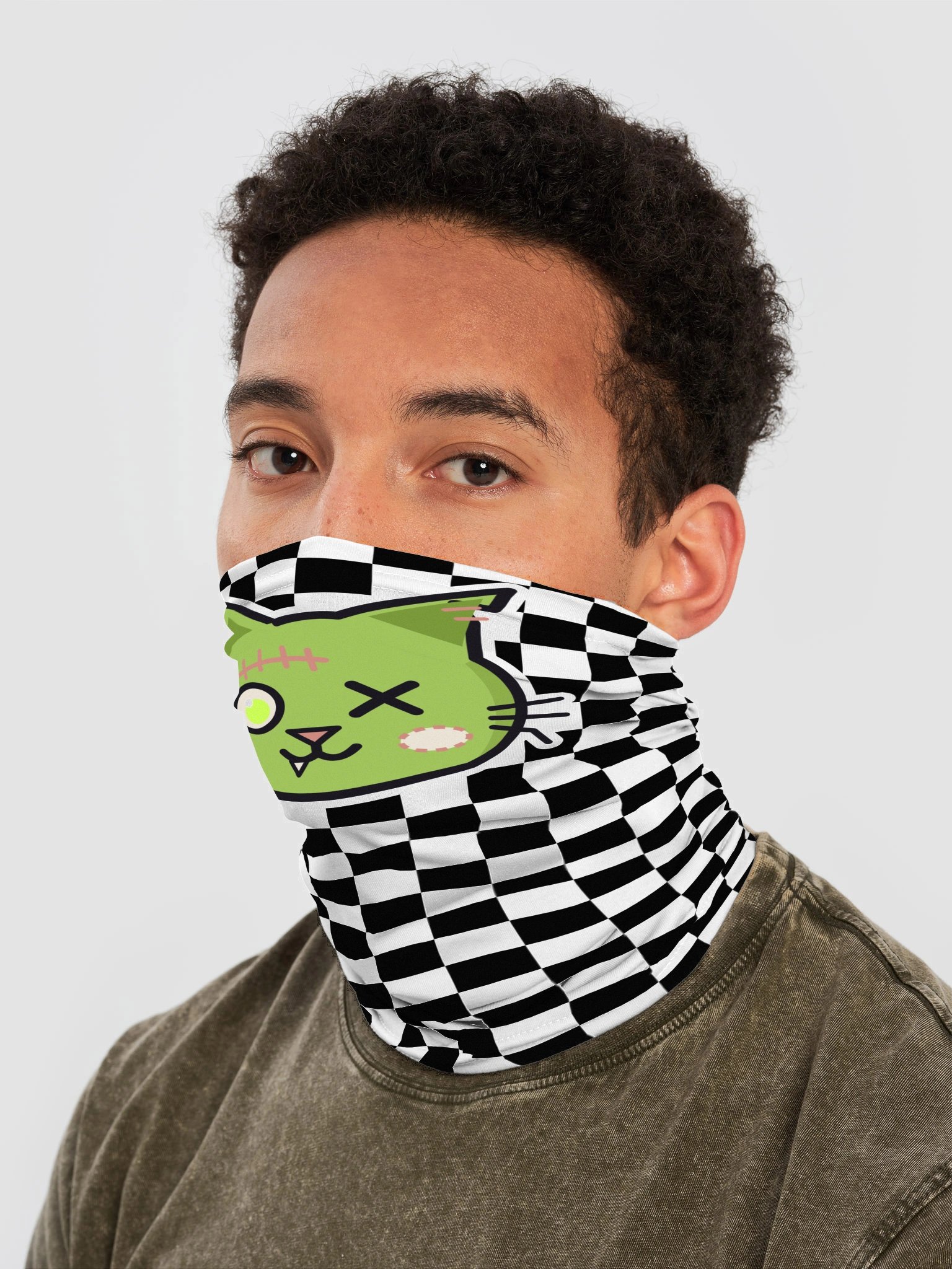 Zombie Cat Face Gaiter: Checker product image (2)