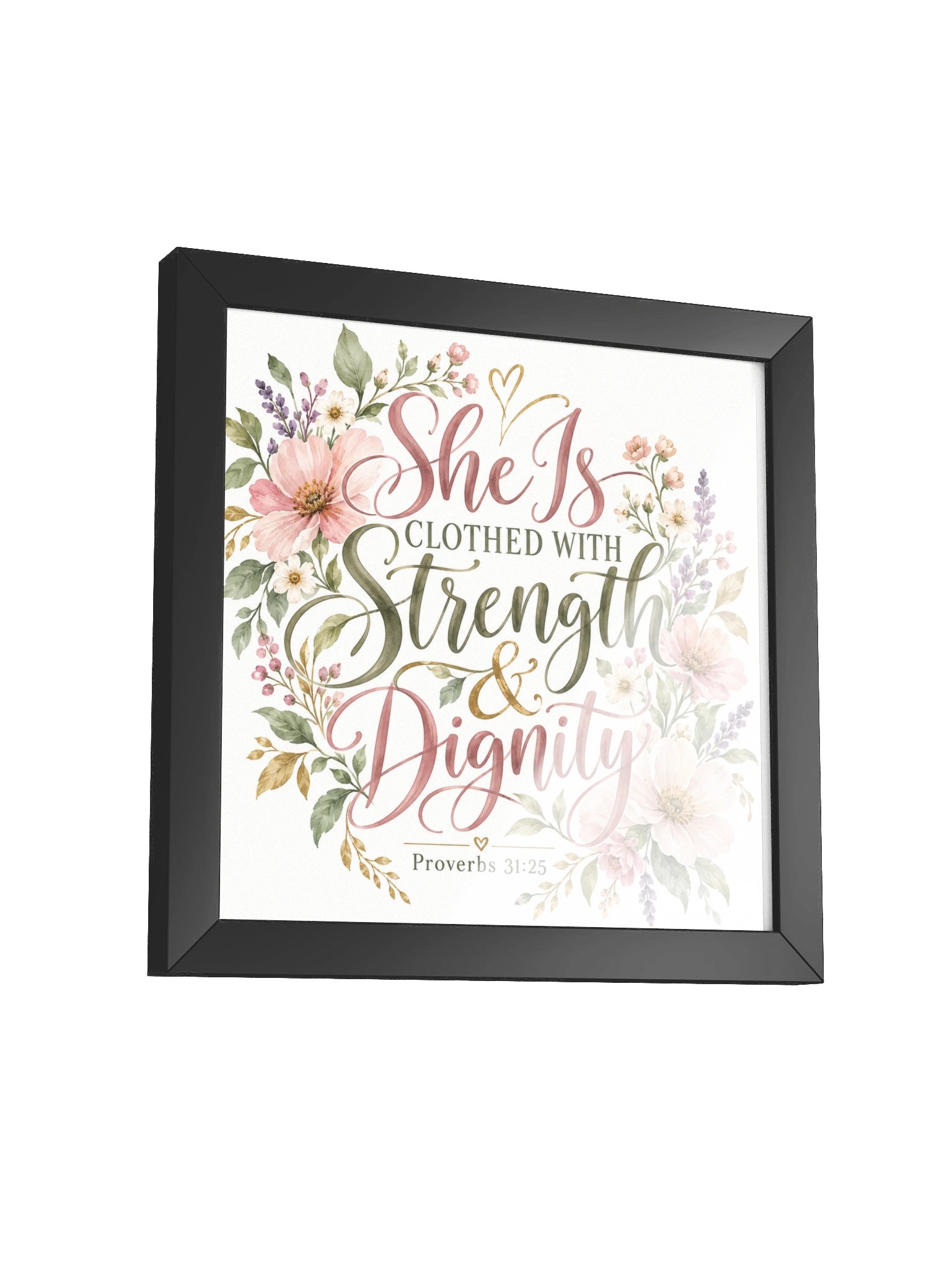 She Is Clothed With Strength and Dignity Framed Wall Art – Proverbs 31:25 Christian Scripture Print product image (3)