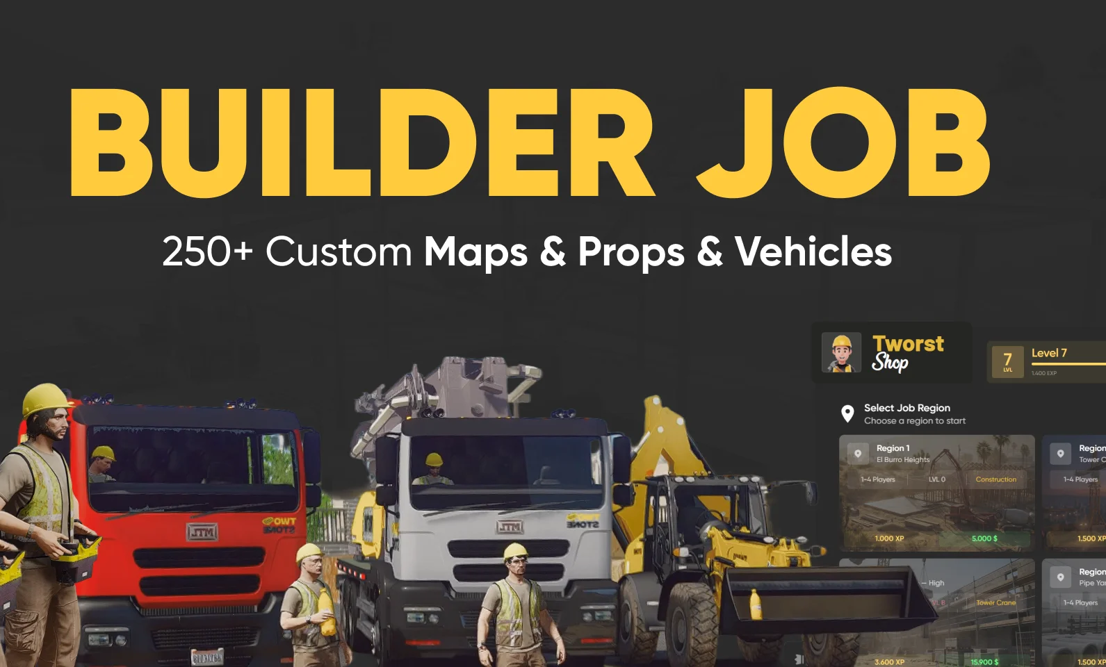 Builder Job [MULTIPLAYER] - 12 Regions, Crane & Pump - Fivem Script [ QBCore , ESX , QBOX ] product image (1)
