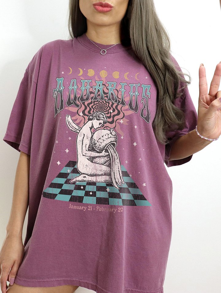 Aquarius Zodiac Sign Tee | Art Nouveau-Style Grunge Streetwear T-Shirt for January 20 and February 18 Birth Months product image (1)