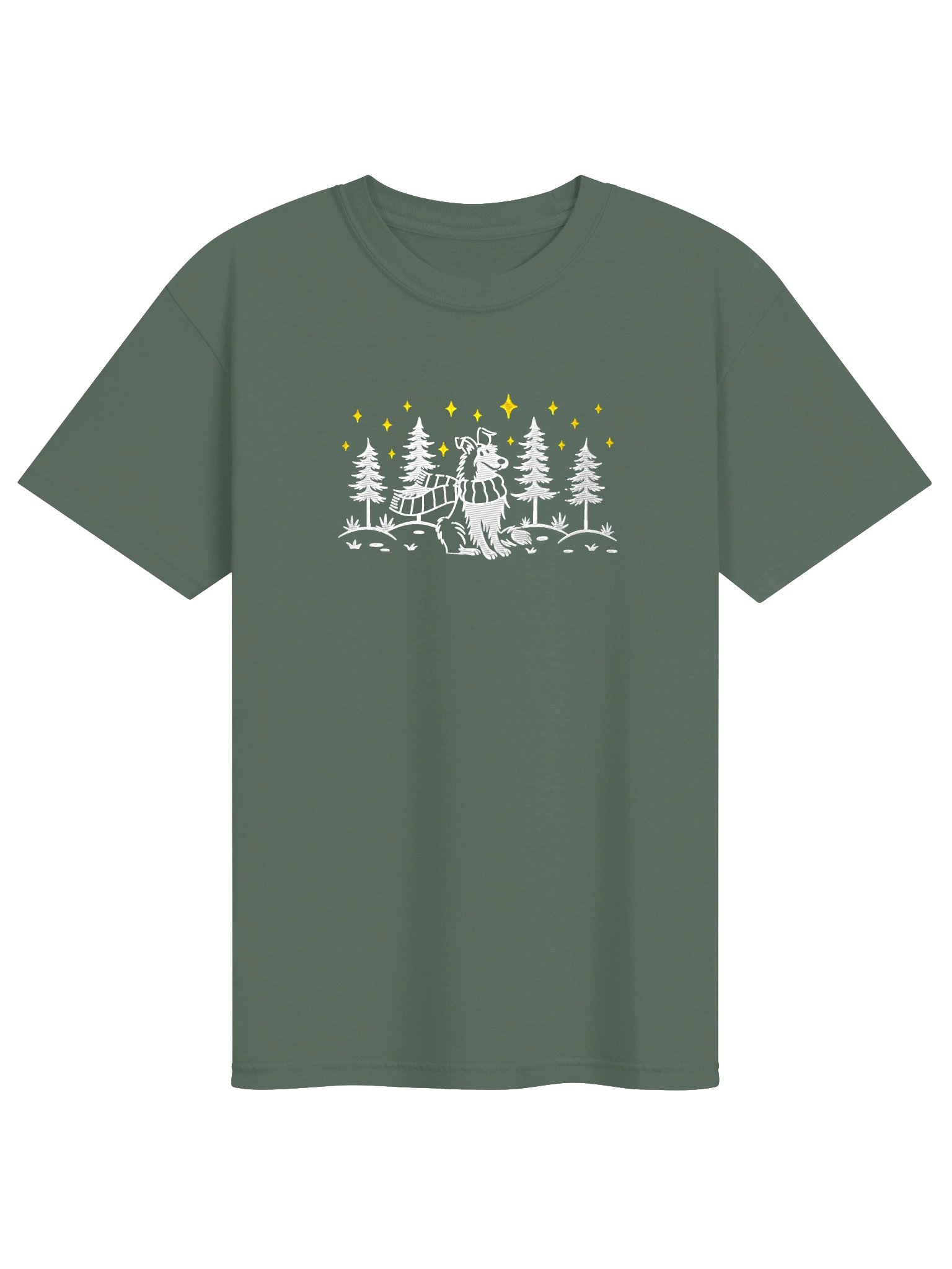 Rough Collie Winter/Christmas Line Art Design Embroidered T-Shirt product image (9)
