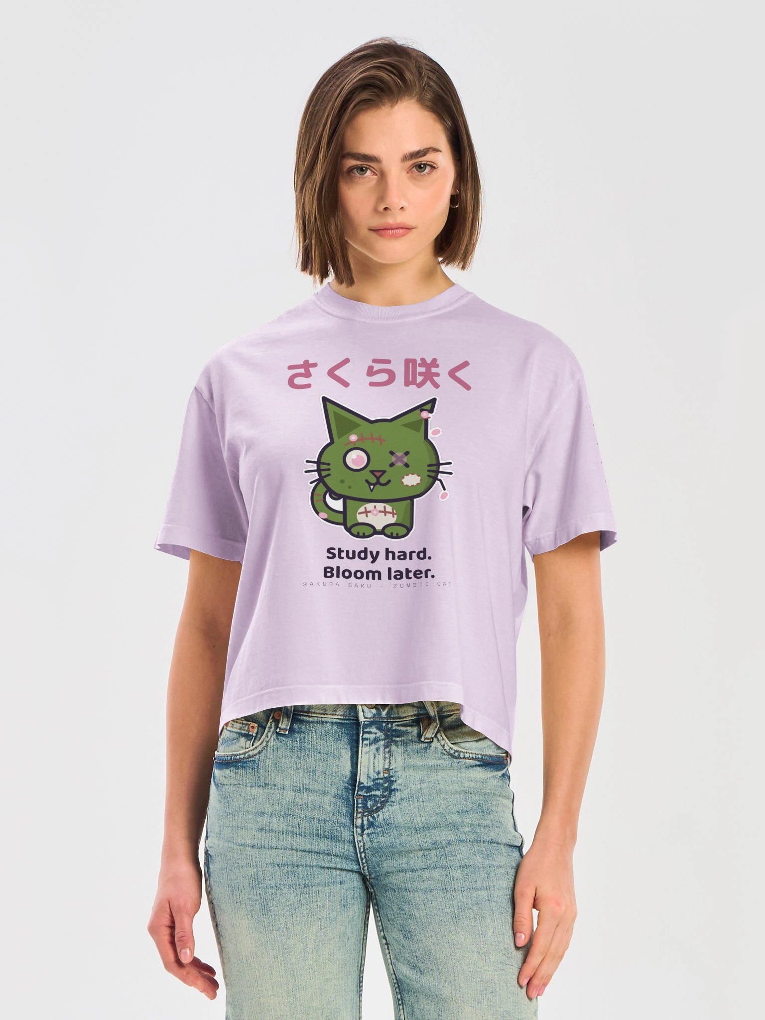 Sakura Bloom Zombie Cat Women's Boxy T-Shirt product image (15)