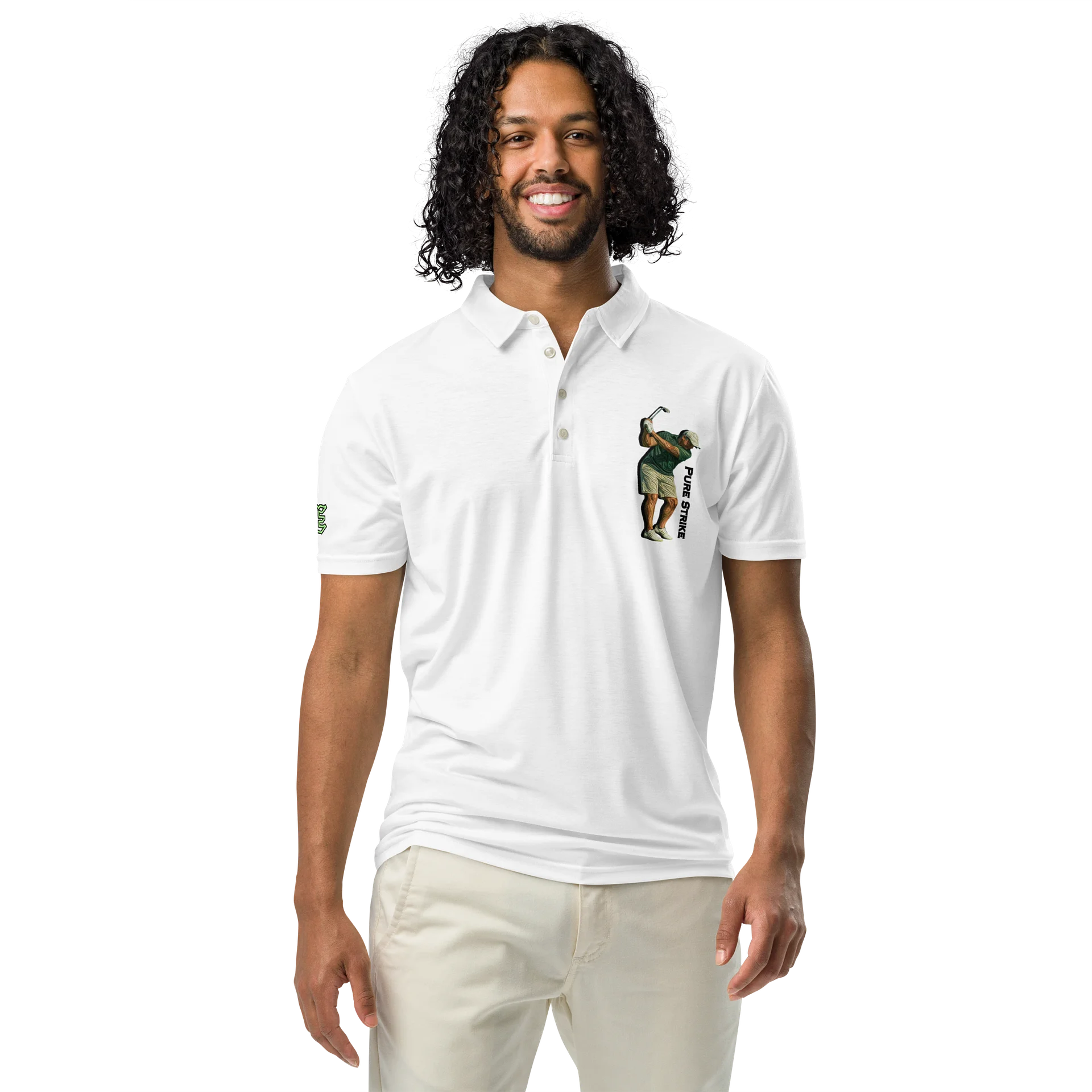 Pure Strike Polo Shirt – Dynamic golf swing in a retro line style Swing in Style Polo Shirt product image (5)
