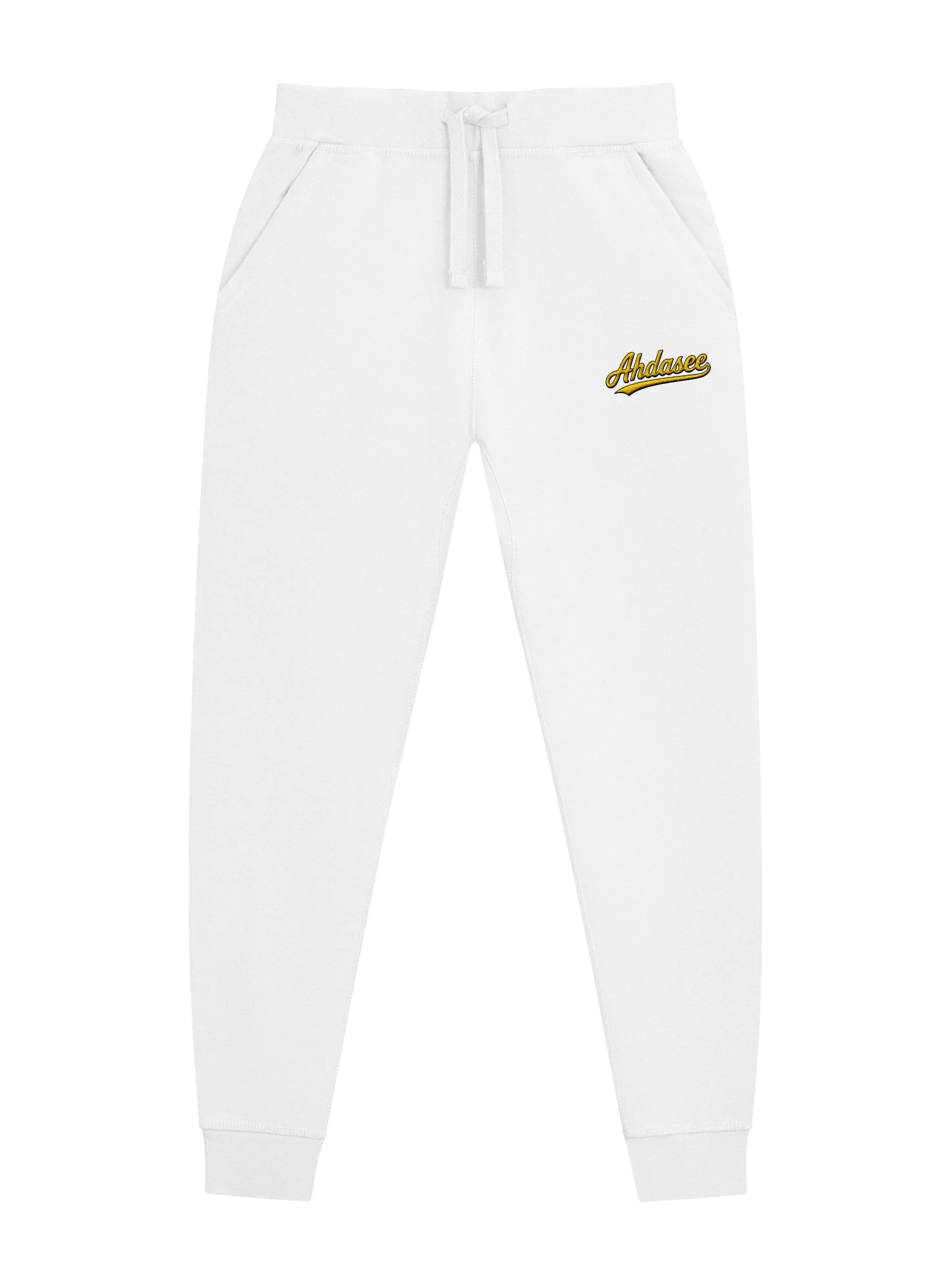 Ahdasee Signature Embroidered Joggers – White (Gold/Black) product image (1)