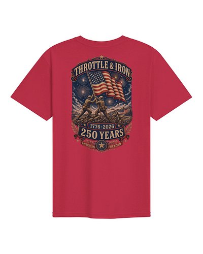 Flag, fireworks and a little motorcycle detail—take a closer look at the artwork.

Shown in red: Throttle & Iron Americana 25...