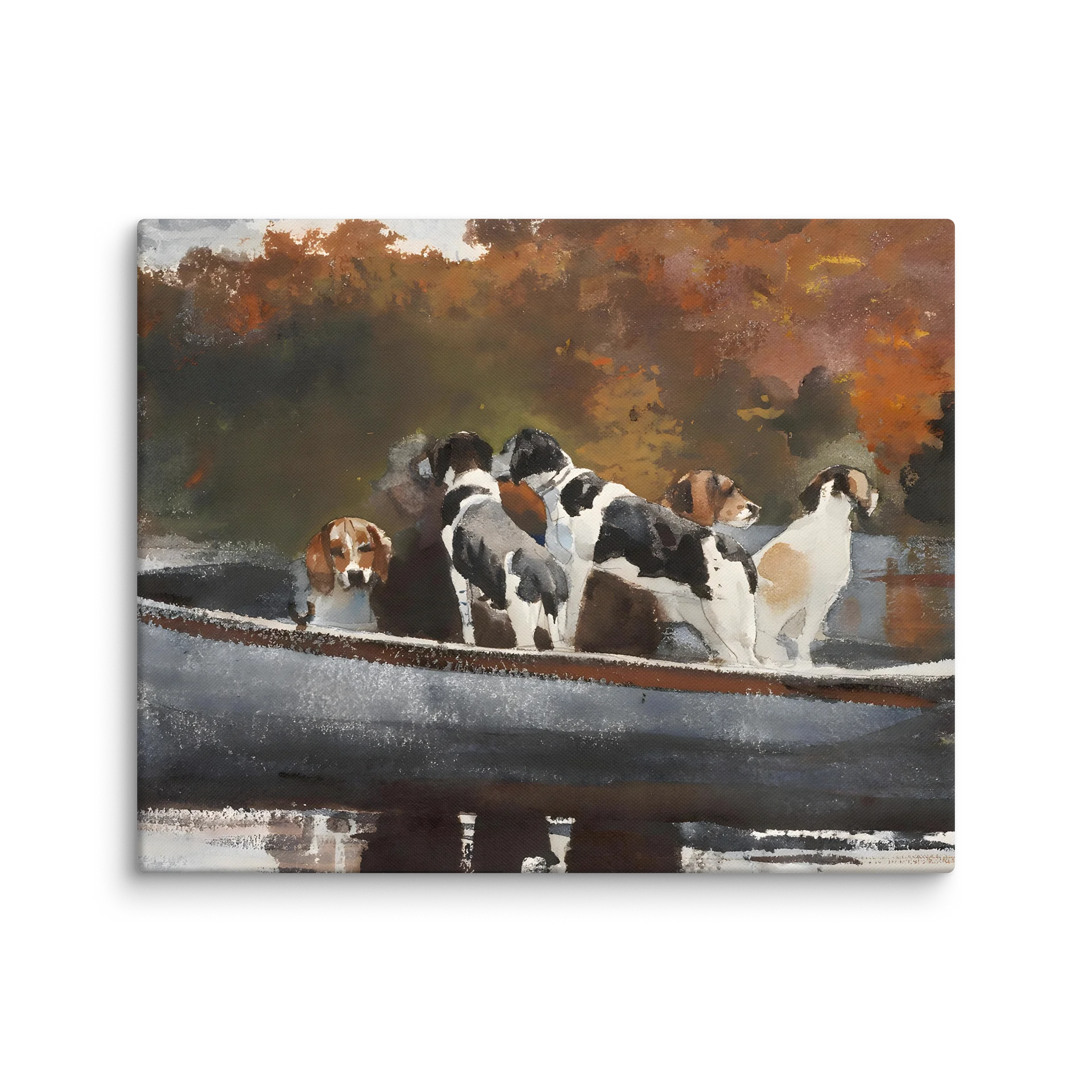 Antique Foxhound Hunting Dogs in Boat Canvas Print product image (16)