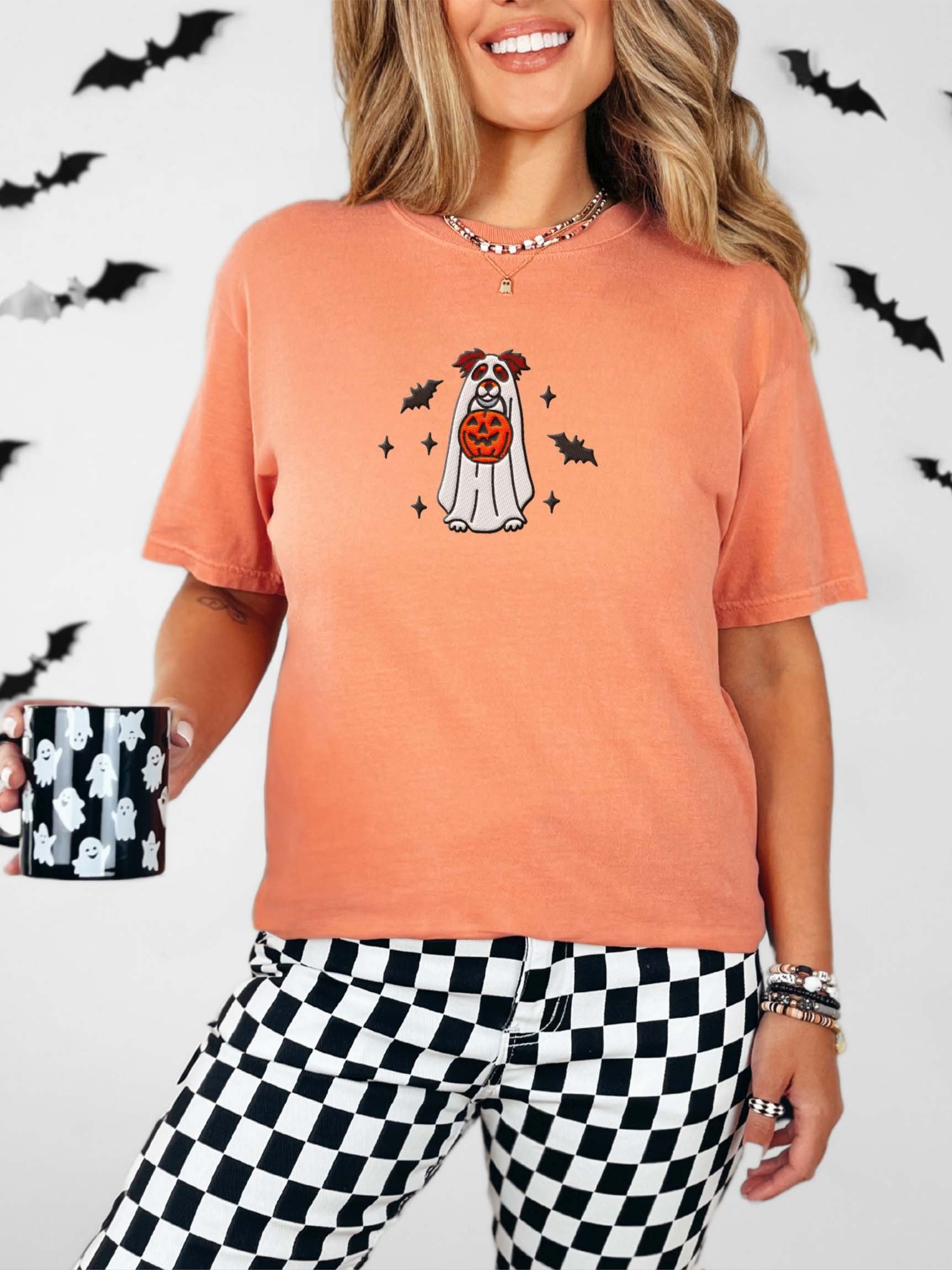 Halloween Australian Shepherd(Red Tricolor) Embroidered T-Shirt product image (2)