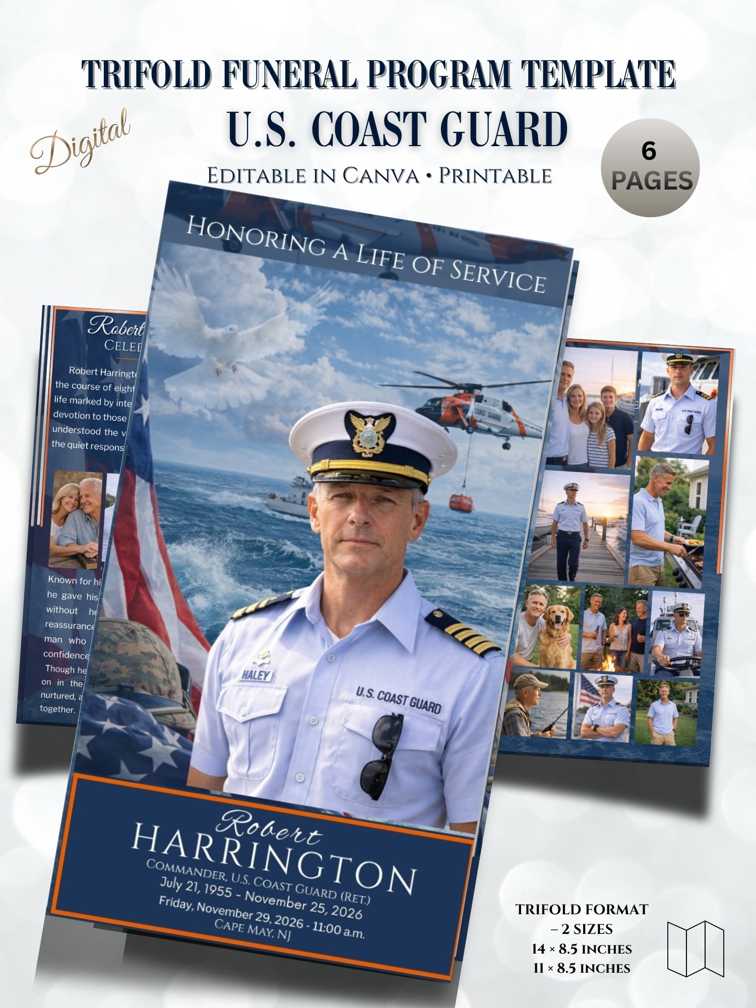 Coast Guard Lifesaving Hero Funeral Program Template for Canva product image (1)