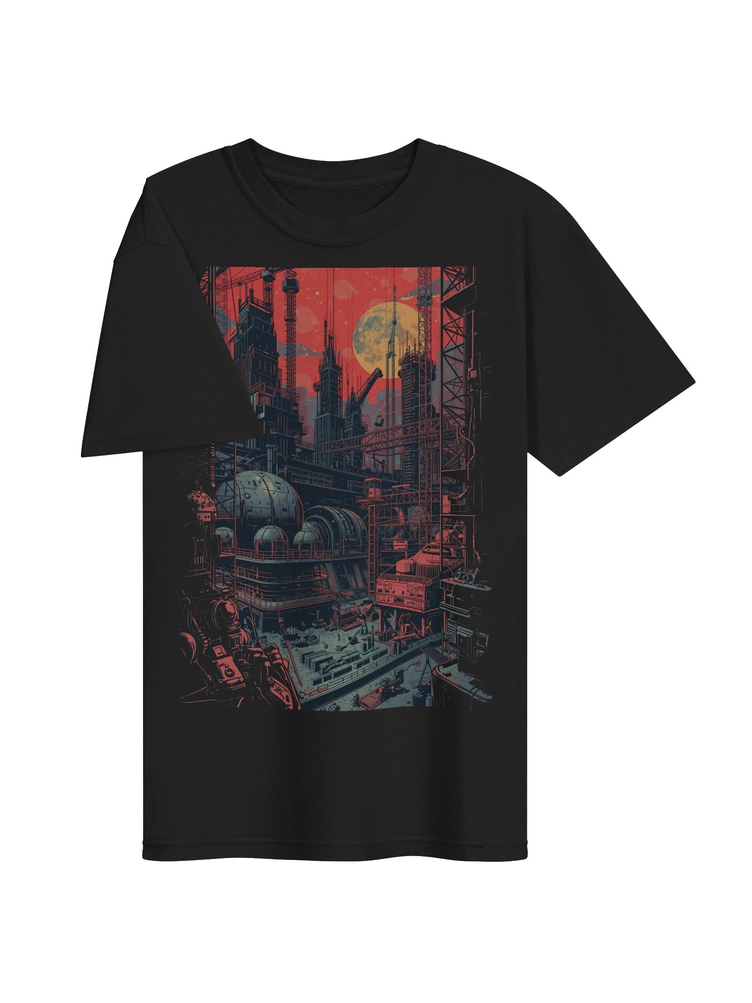 Retro Sci‑Fi Industrial Cityscape Heavyweight T-Shirt product image (6)