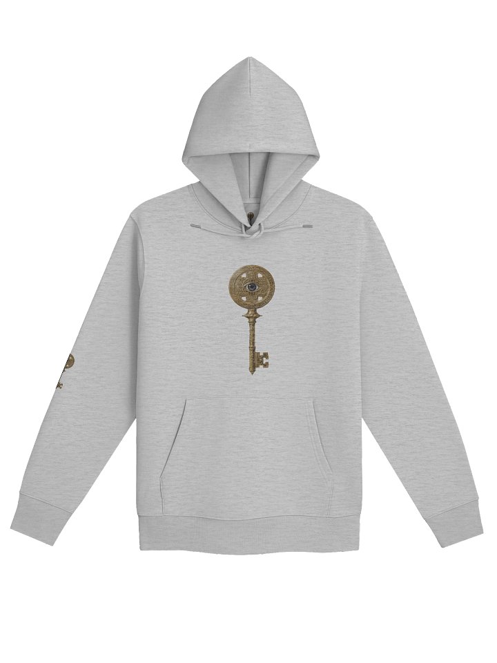 The Gatekeeper’s Key – Heather Grey Sigil Arm Edition (Front + Right Sleeve Print) | Organic Hoodie product image (1)