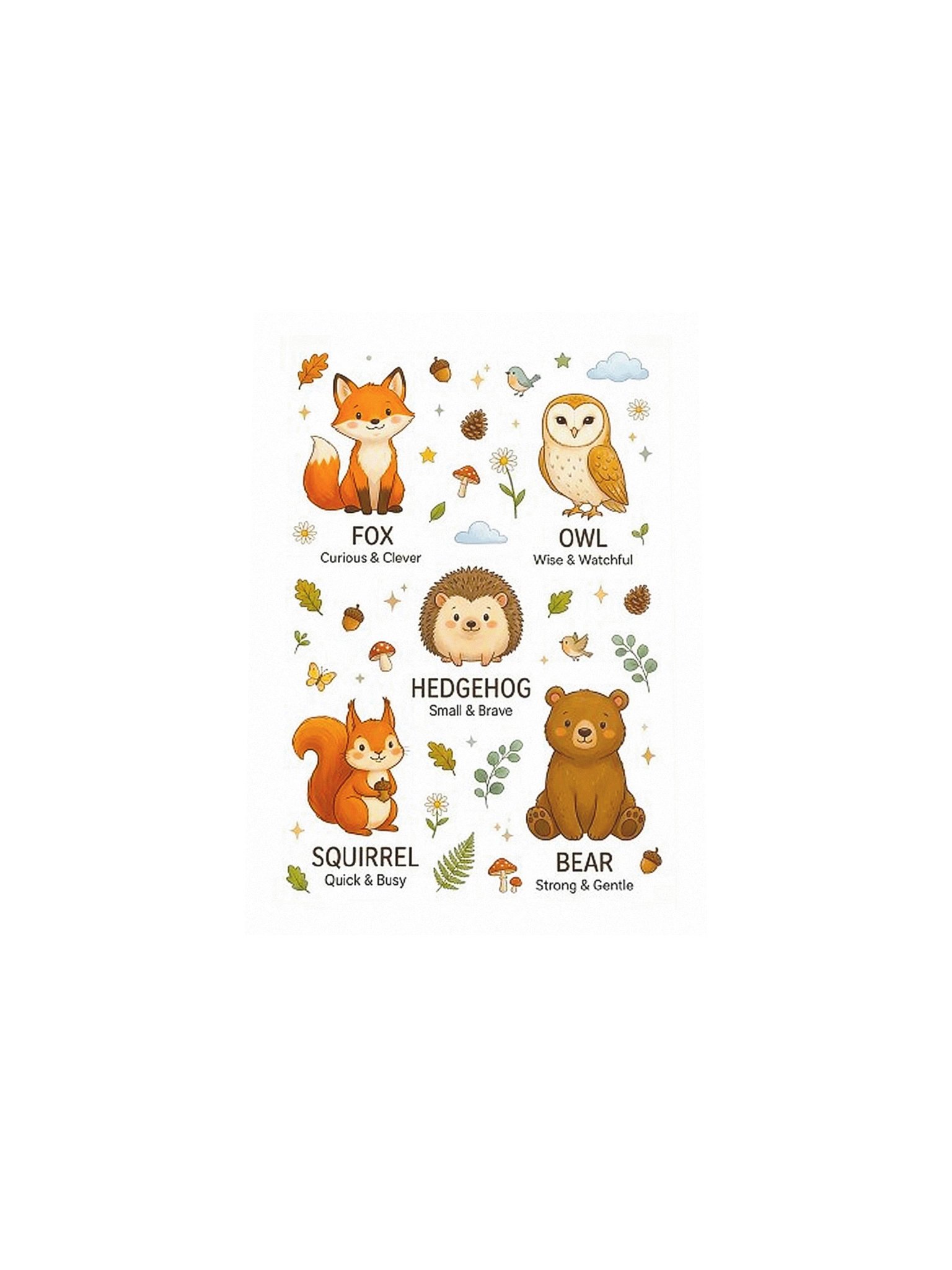 Cute Woodland Animals Educational Kids Room Matte Poster product image (32)