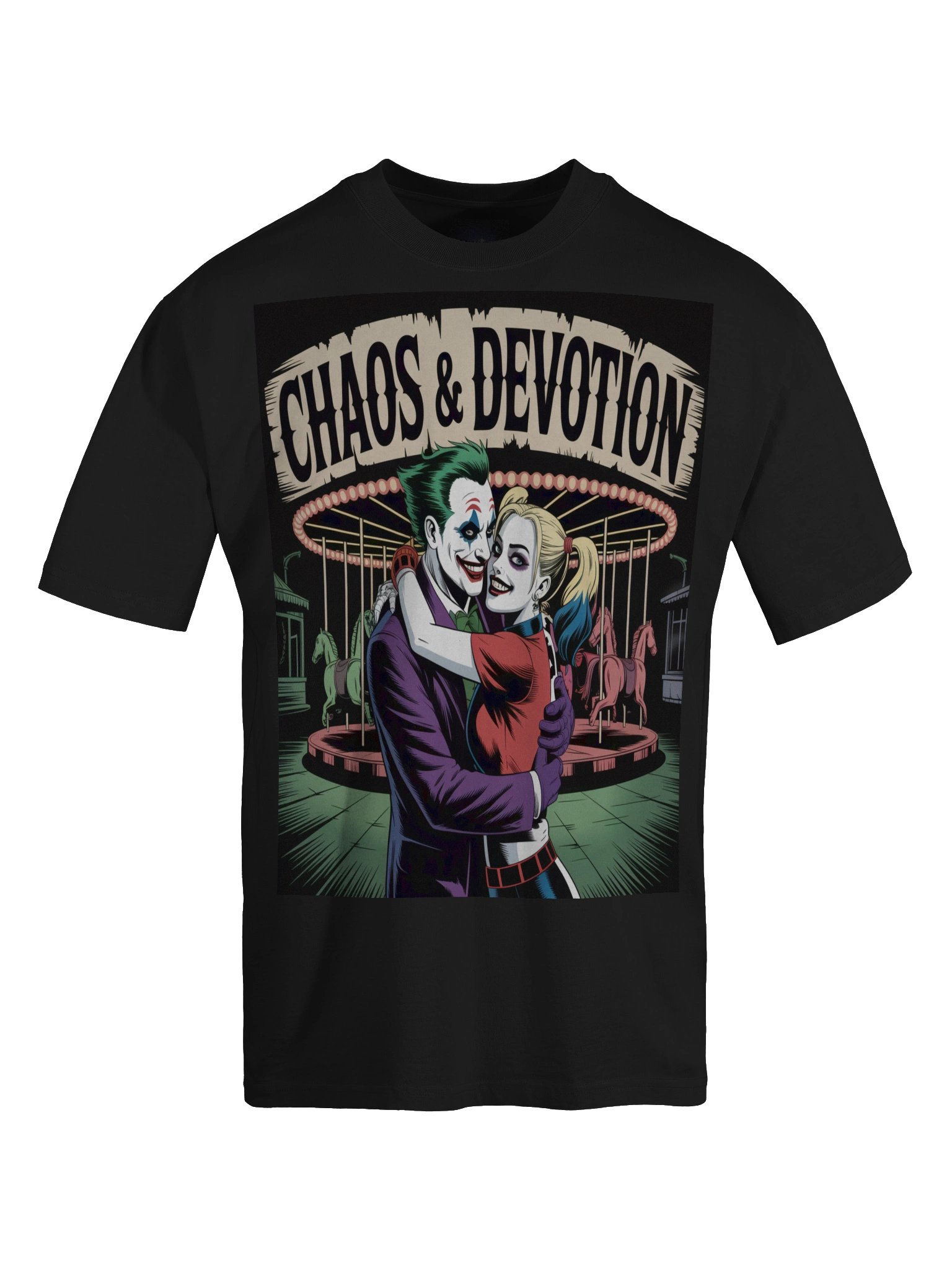Joker & Harley Quinn 'Chaos & Devotion' Carousel Embrace Oversized Faded T-Shirt product image (1)