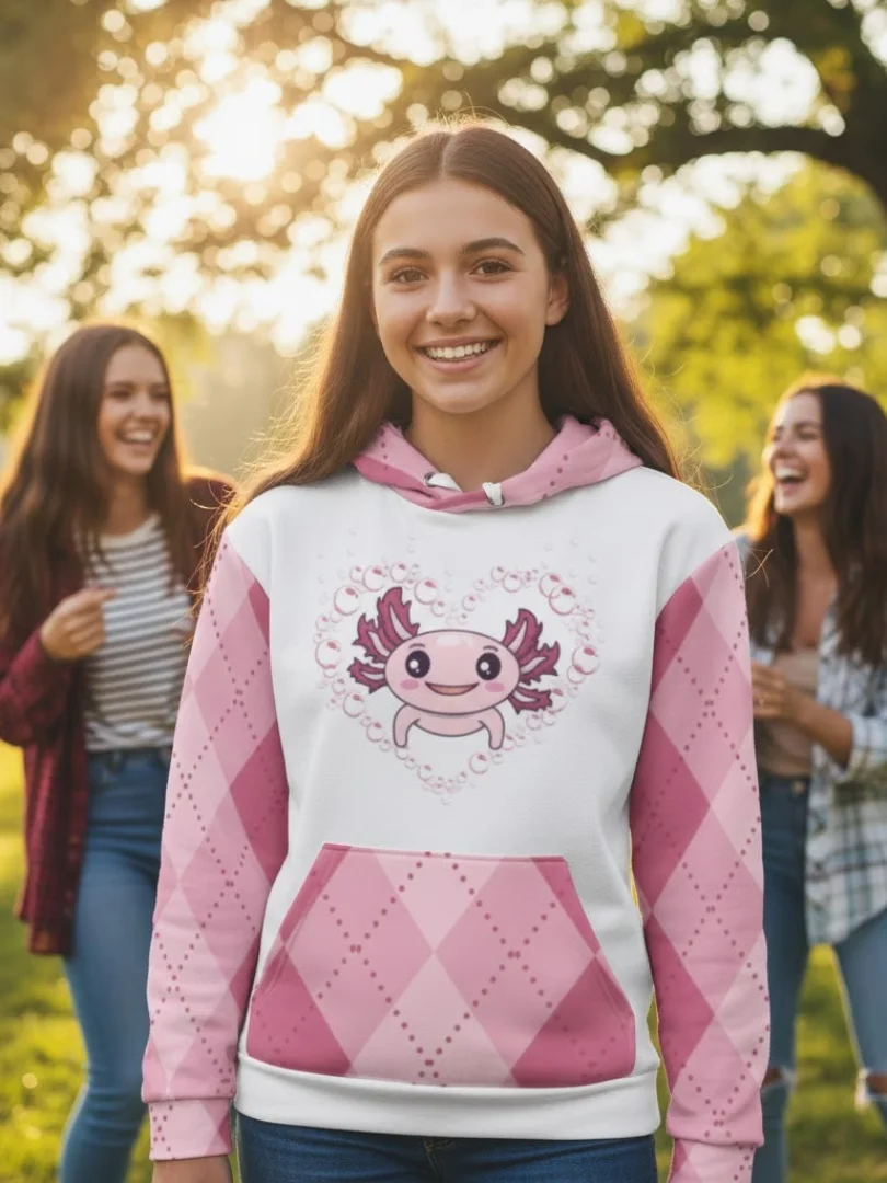 Pink And White Axolotl Hoodie product image (1)