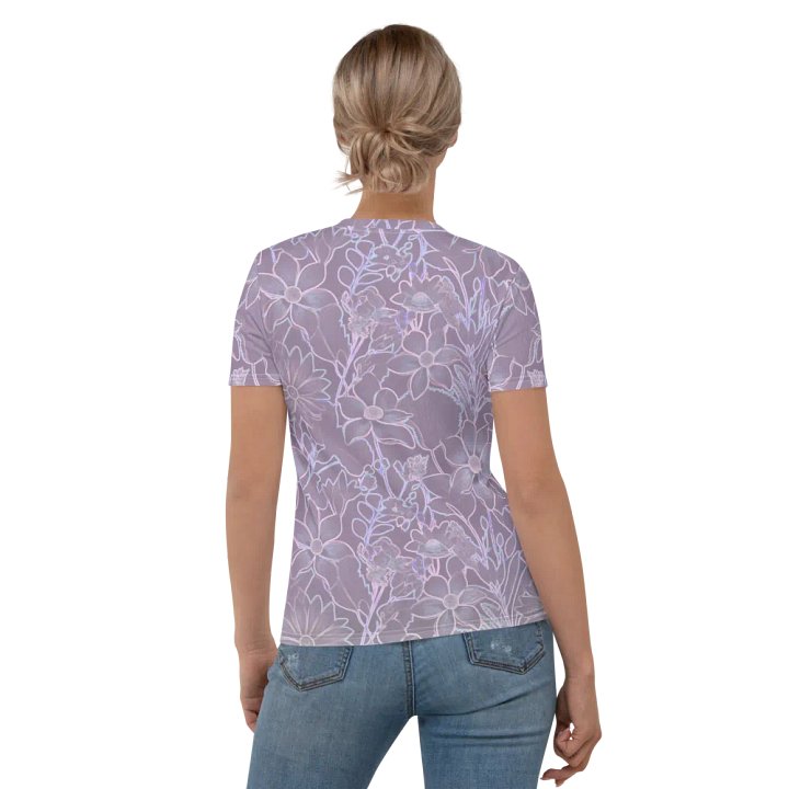 Line art Lilac and Pink Floral/All-Over Print Women's Crew Neck T-Shirt by Sublicolor product image (2)