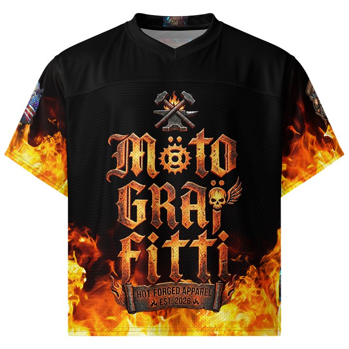 MötoGraffitti Fiery Forge All-Over Boxy Football Jersey product image (1)