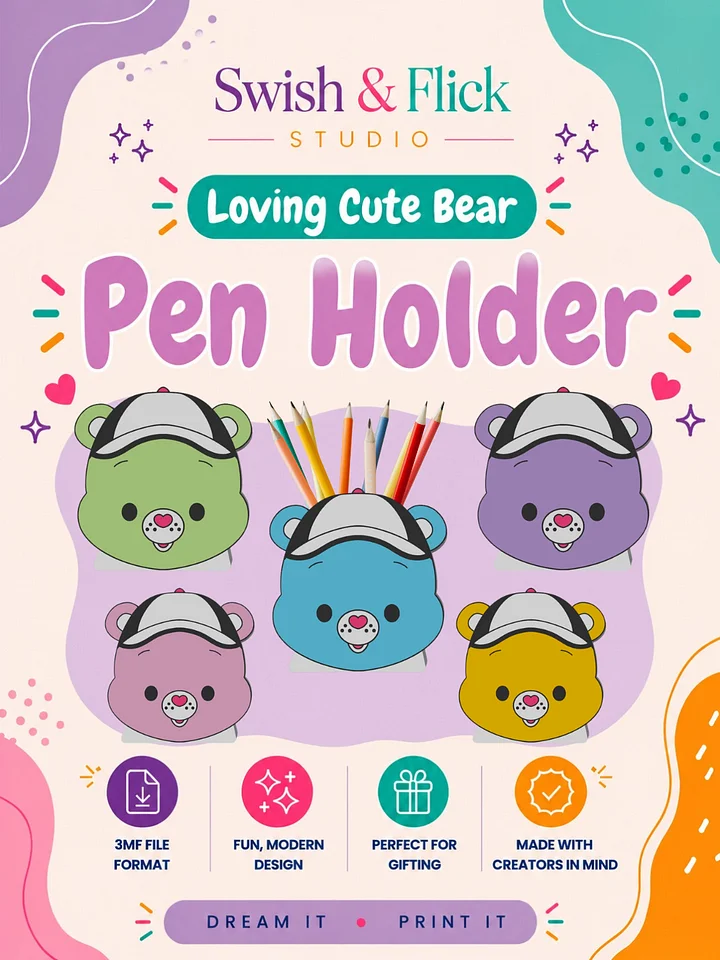 Loving Cute Bear Pen Holder 3MF File | Cute Desk Organizer STL Alternative | Sports Pencil Holder Digital Download for 3D Printing product image (1)
