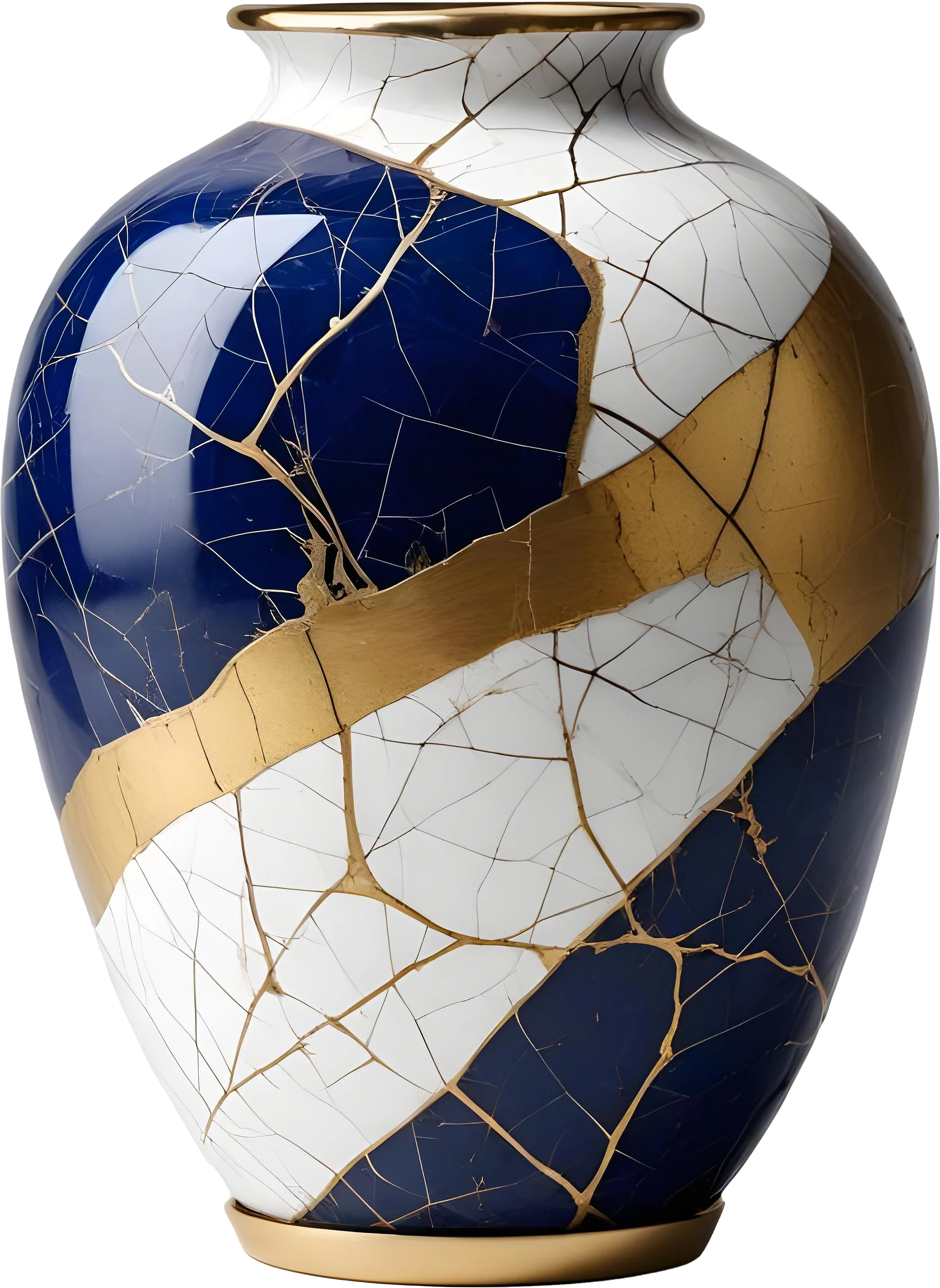 Kintsugi Brilliance – Sapphire Harmony Vase PNG product image (1)
