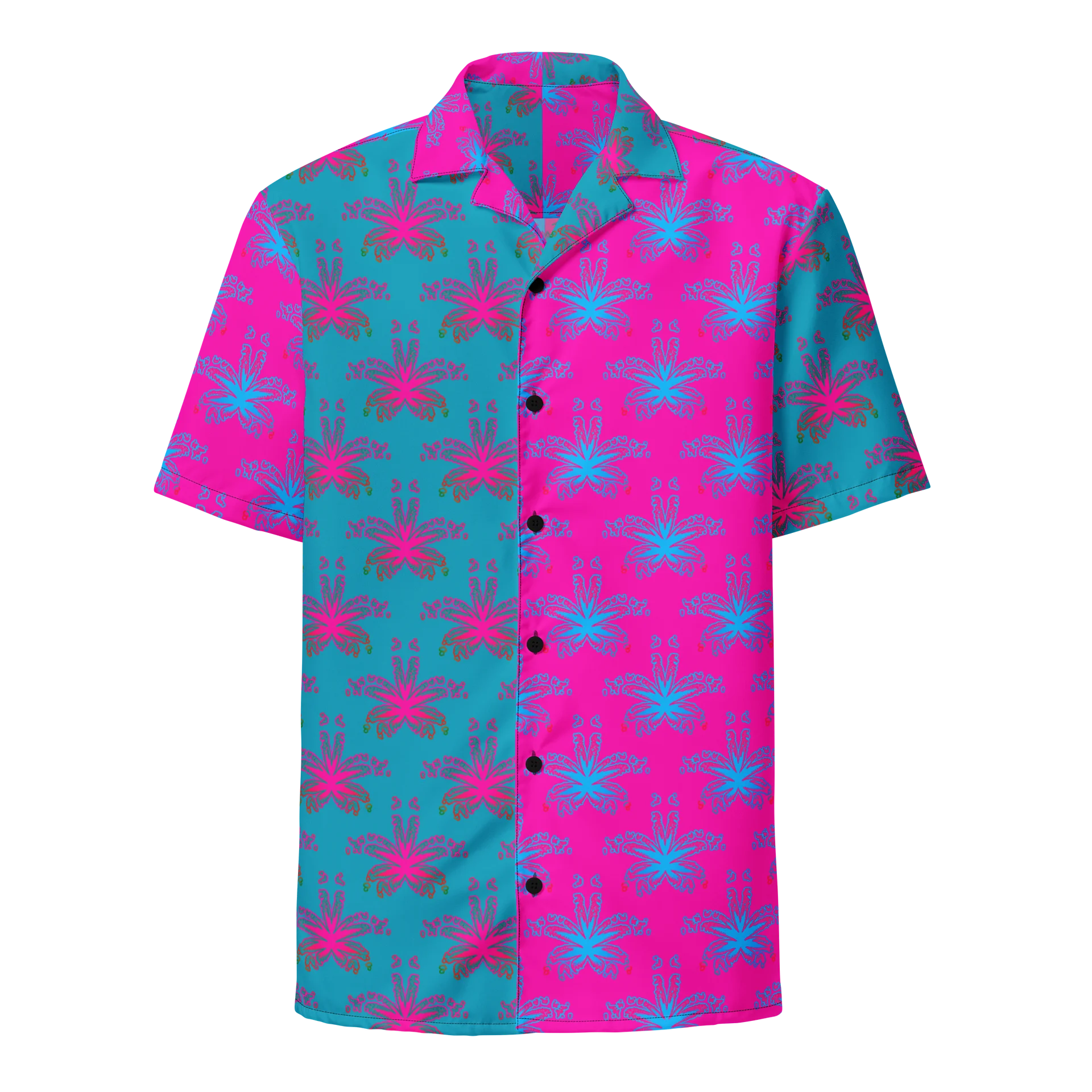 Cotton Candy Color Cannabis Art Button-Down Shirt, 420 Summertime Pink Blue Weed Leaf Stoner Fashion product image (1)