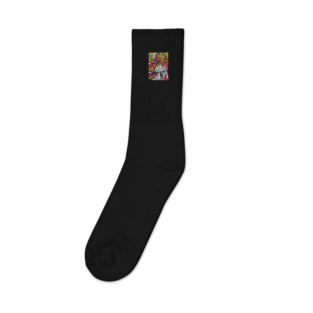 Vibrant Swirl Embroidered Crew Socks - Wave at Sunset product image (1)