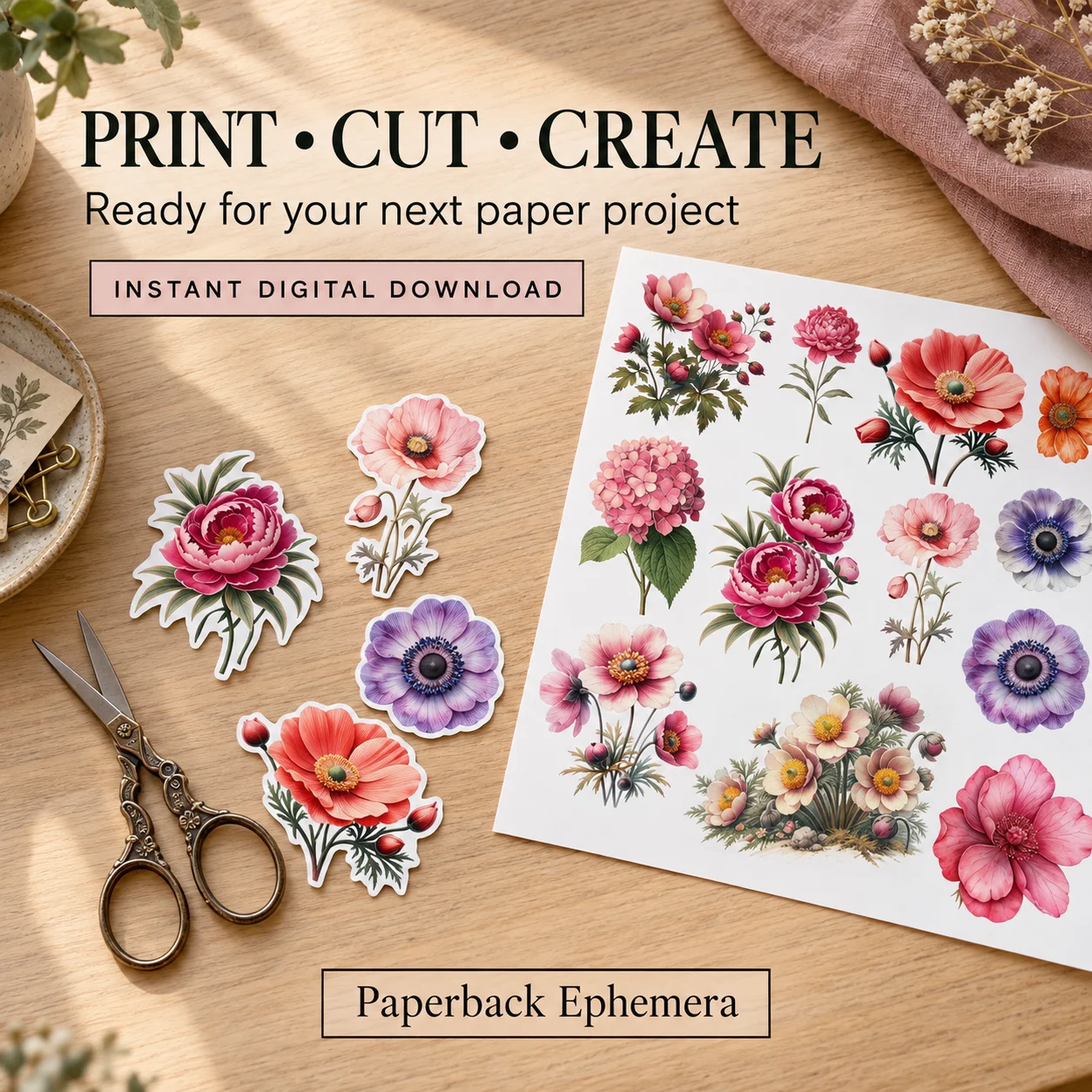 Vintage Floral Ephemera Book – 12 Printable Flower & Rose Collage Pages product image (4)