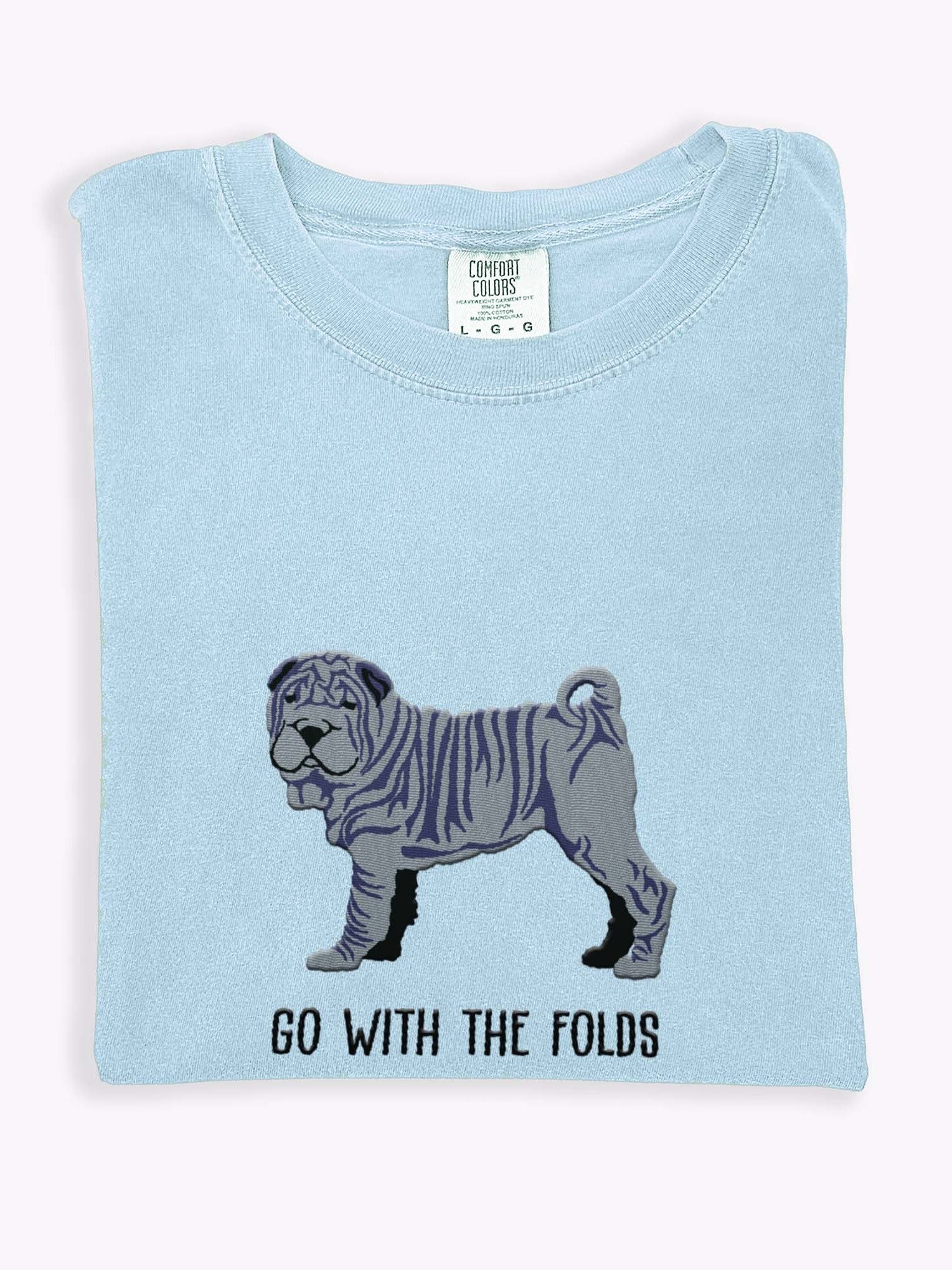 Go with the Folds T-Shirt(Embroidered) of a Chinese Shar-Pei(Blue) product image (1)