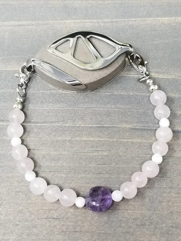 Feminine Energy Bracelet | Amethyst, Rose Quartz & Moonstone | Handmade Accessory for Bellabeat Leaf Urban & Ivy product image (2)