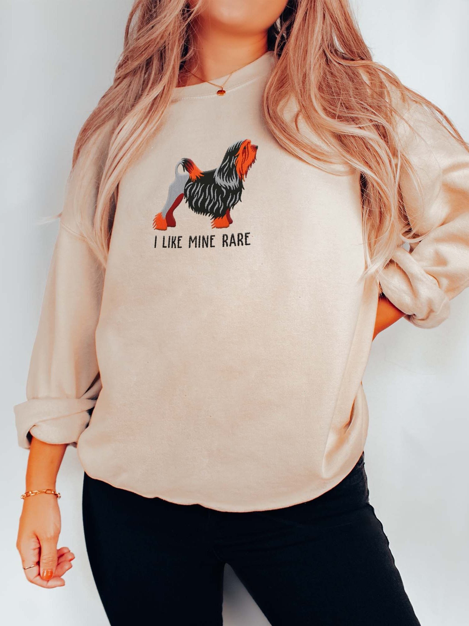 I Like Mine Rare Sweatshirt (Embroidered) of a Löwchen(Black & Tan) product image (2)