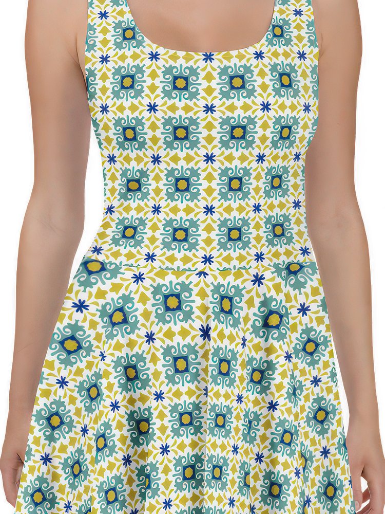 Mediterranean Mosaic Dress | Cyan Blue & Mustard product image (2)
