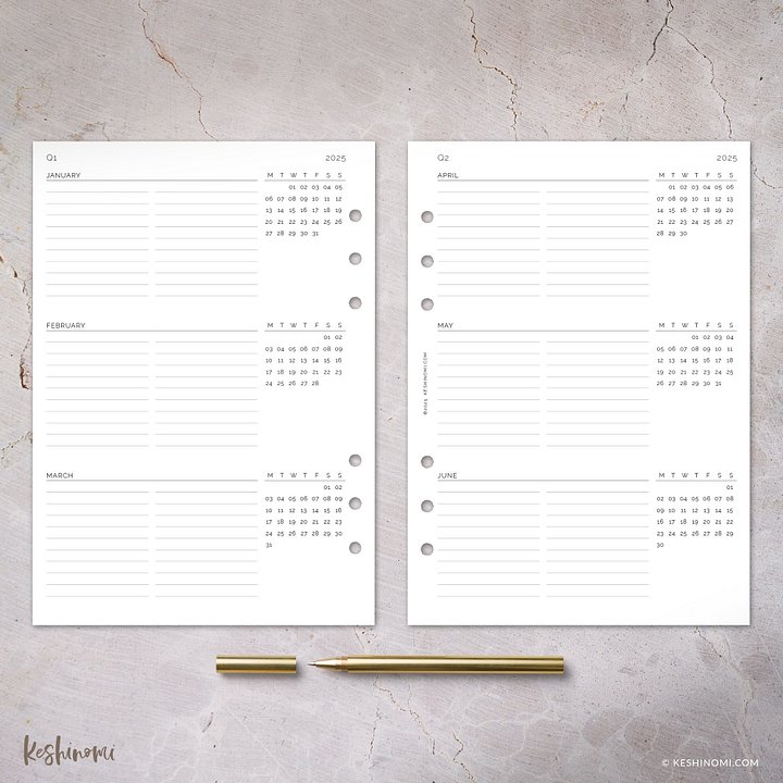 2025 Quarterly, Three Months at a Glance - A5 Printable Planner Insert product image (2)