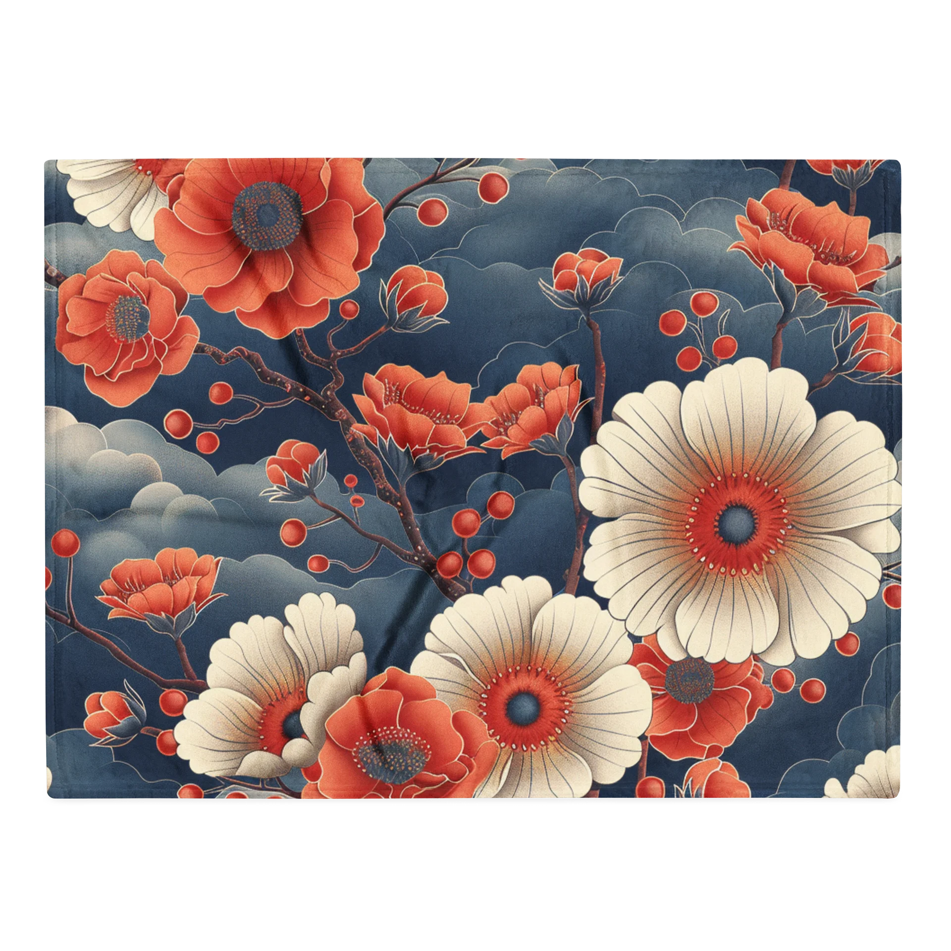 Japanese Chrysanthemum Throw Blanket | Vintage Kiku Floral Fleece Blanket product image (1)