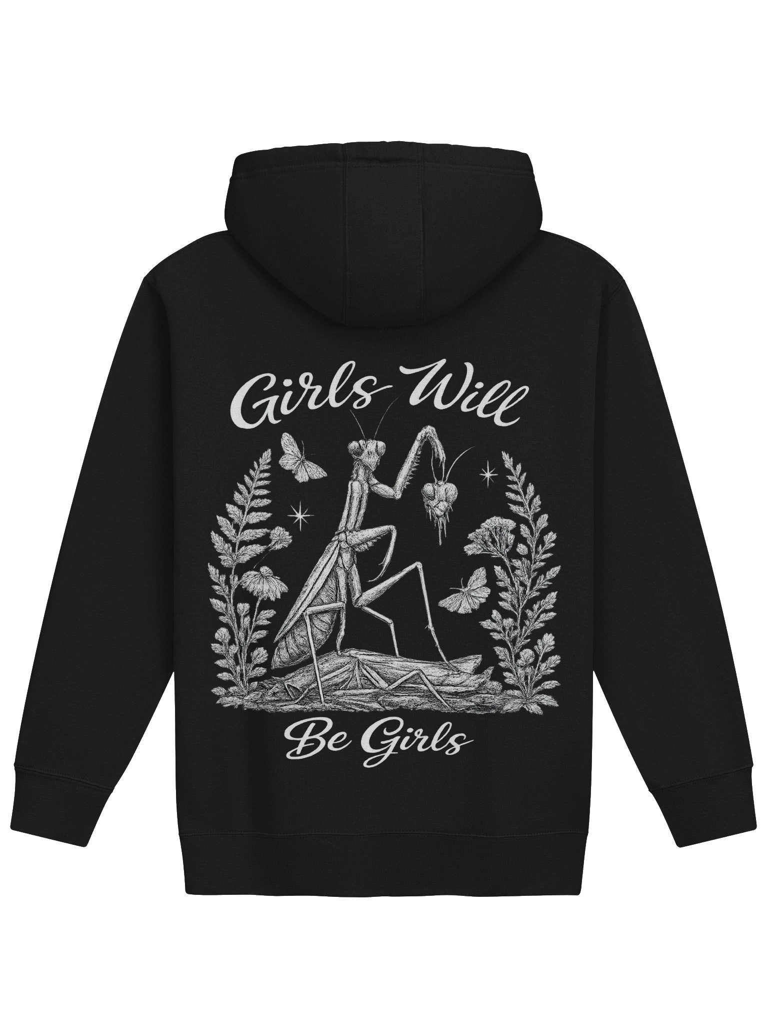 Girls Will Be Girls Praying Mantis Graphic Hoodie | Dark Humor Back-Print product image (2)