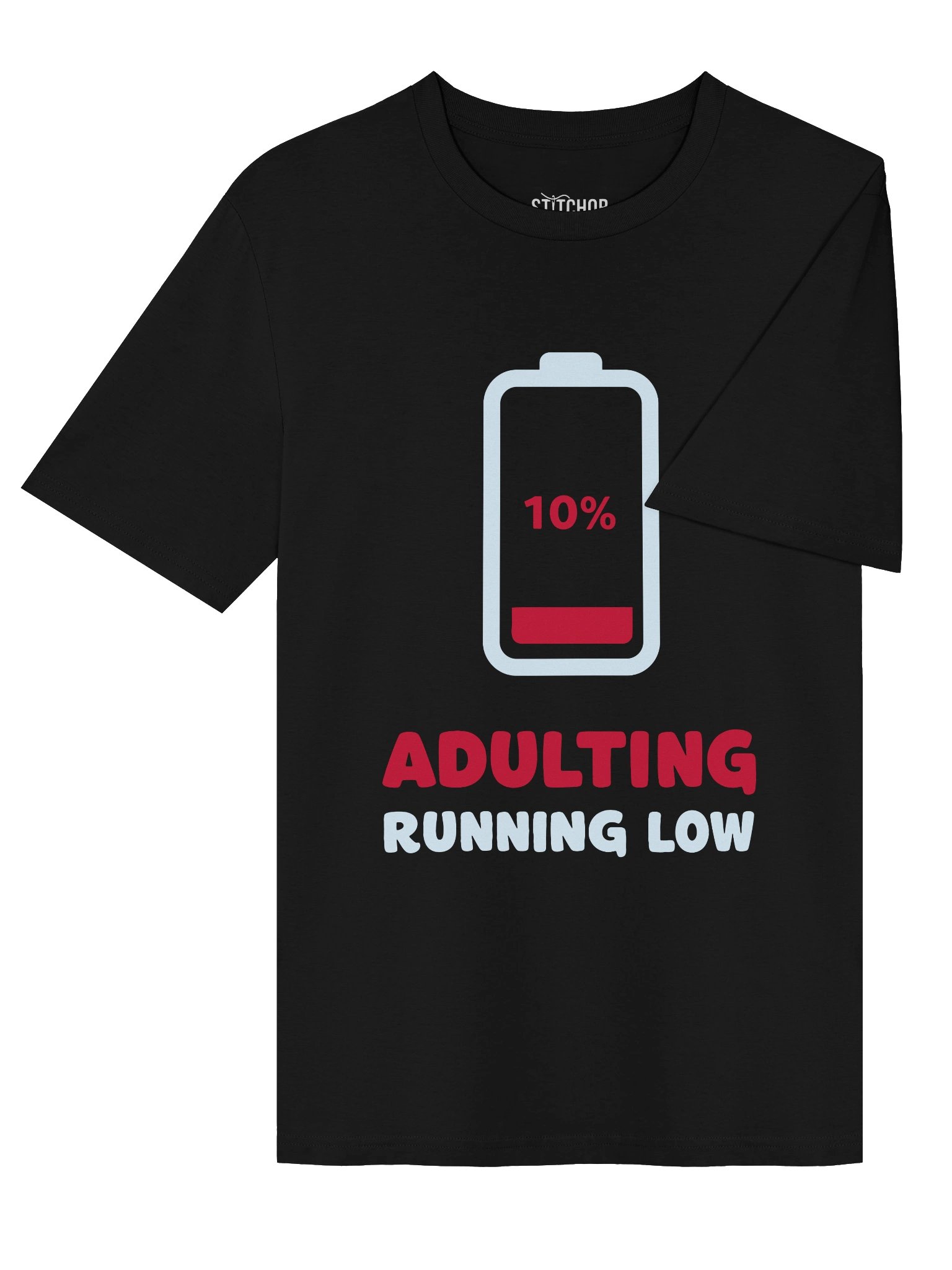 Adulting Running Low – Funny Battery Humor - Dark Colors - Unisex Organic T-Shirt product image (7)