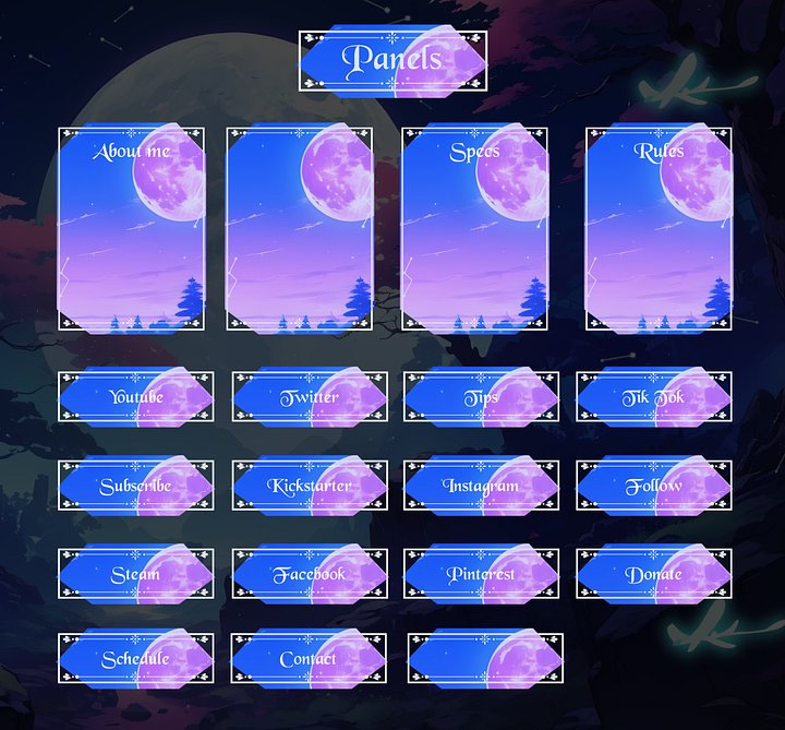 Sky Night Just Chatting Pack, Light & Dark Twitch Overlay, Blue Pink Glowing Forest Aesthetic, Animated Scenes Vtuber, Just Chatting Overlay product image (2)